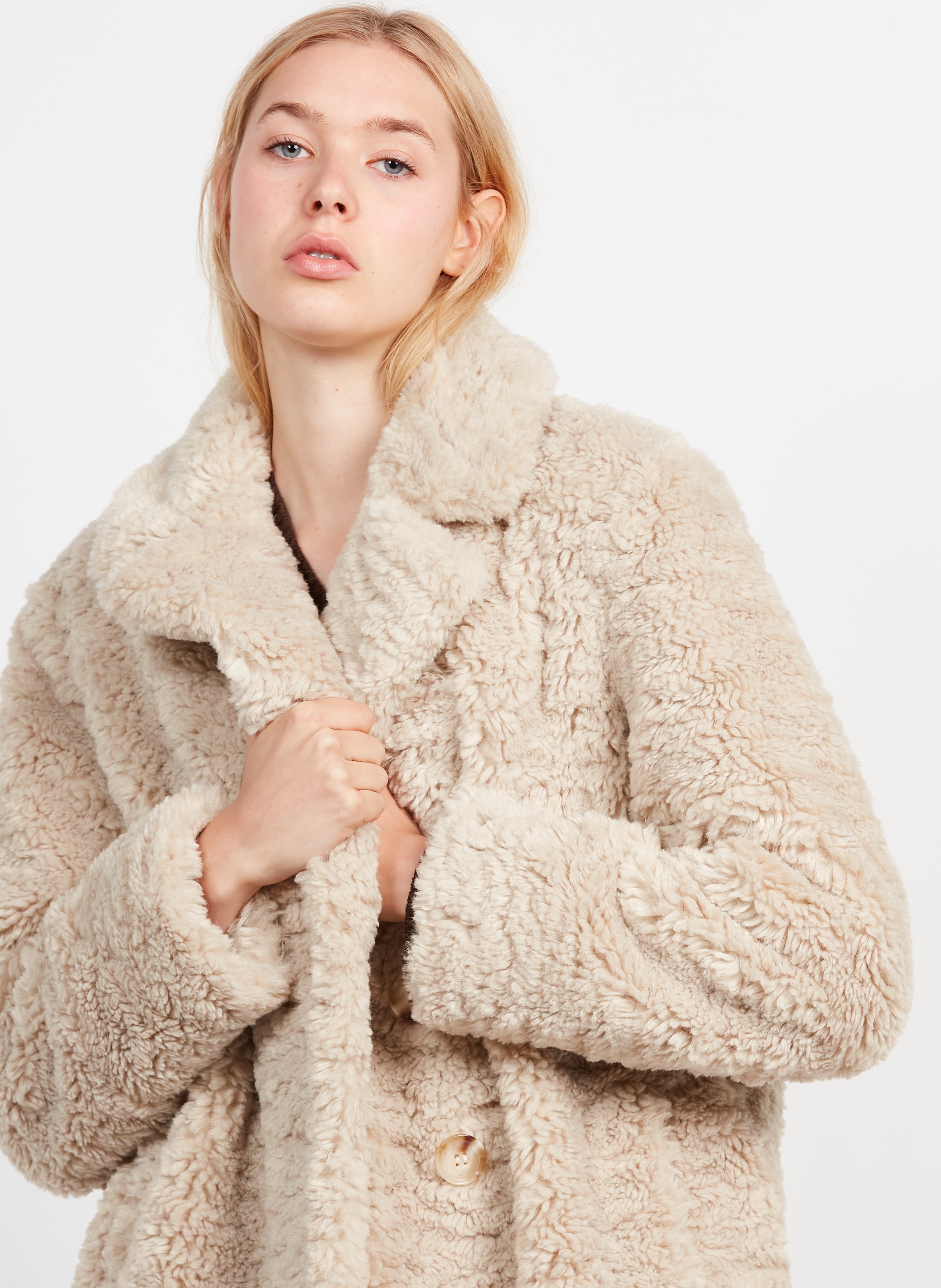 Faux Fur Coat Ecru Pablo - Women 