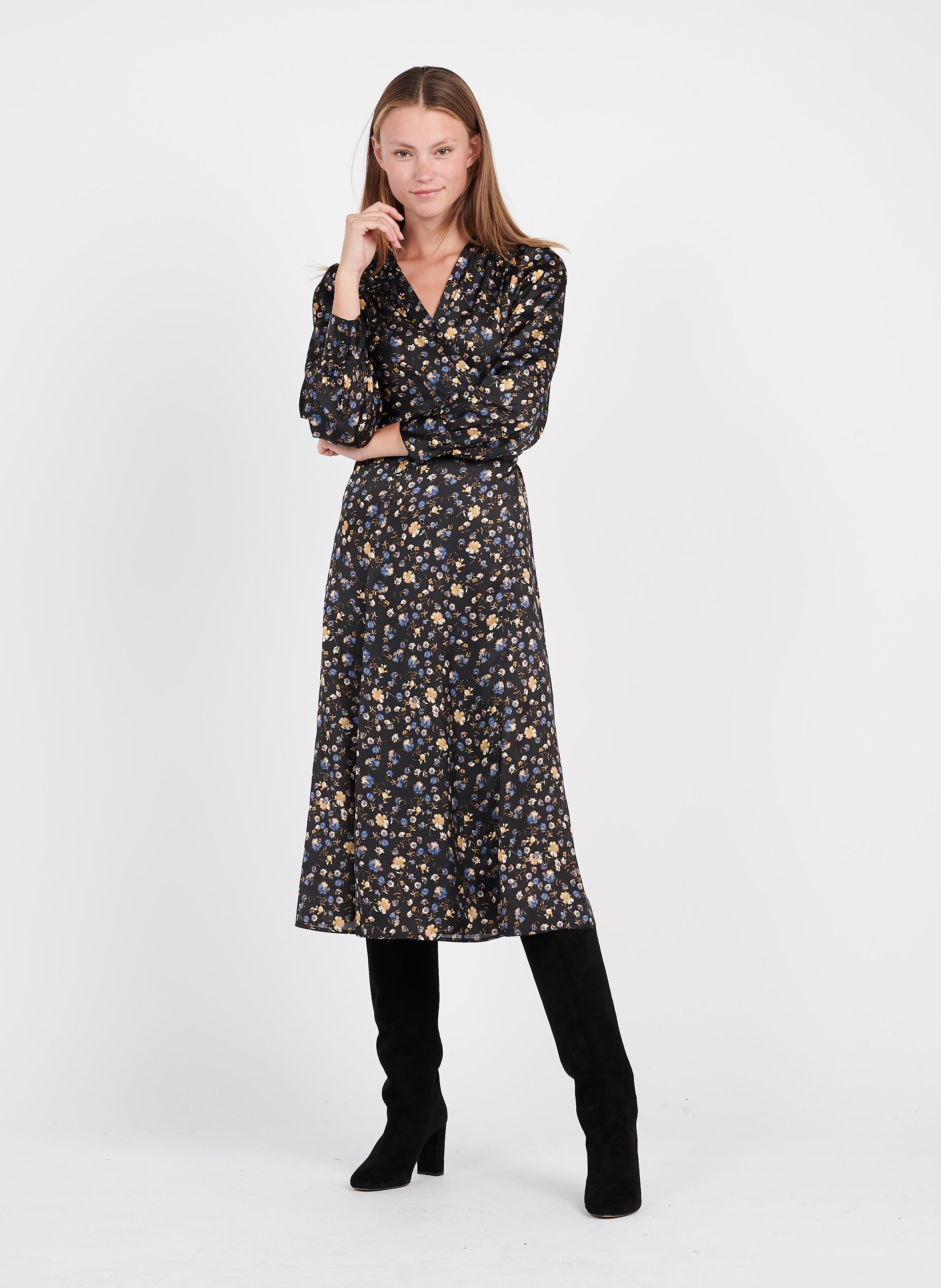 floral print midi wrap dress