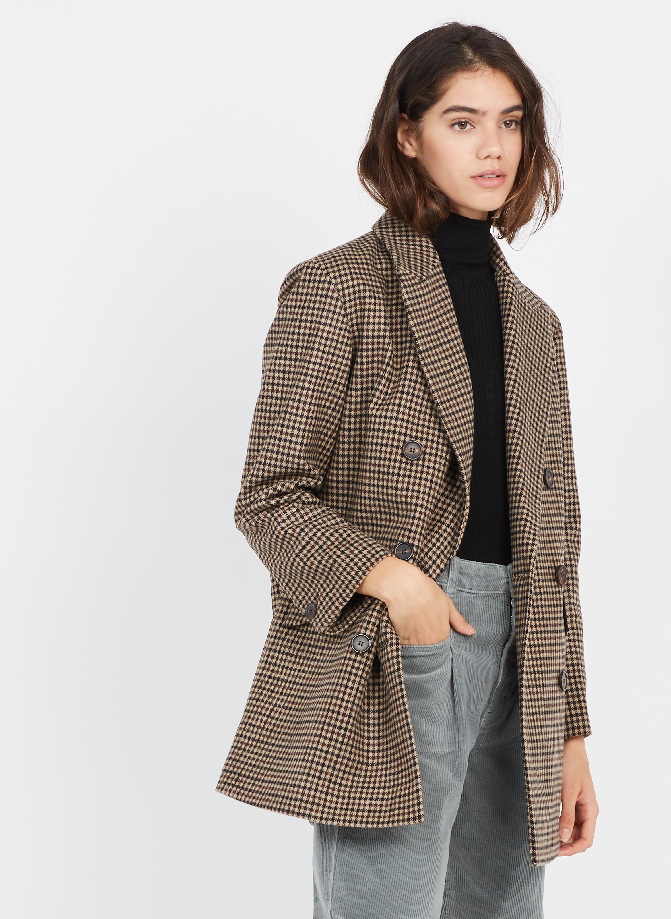 houndstooth wool coat womens