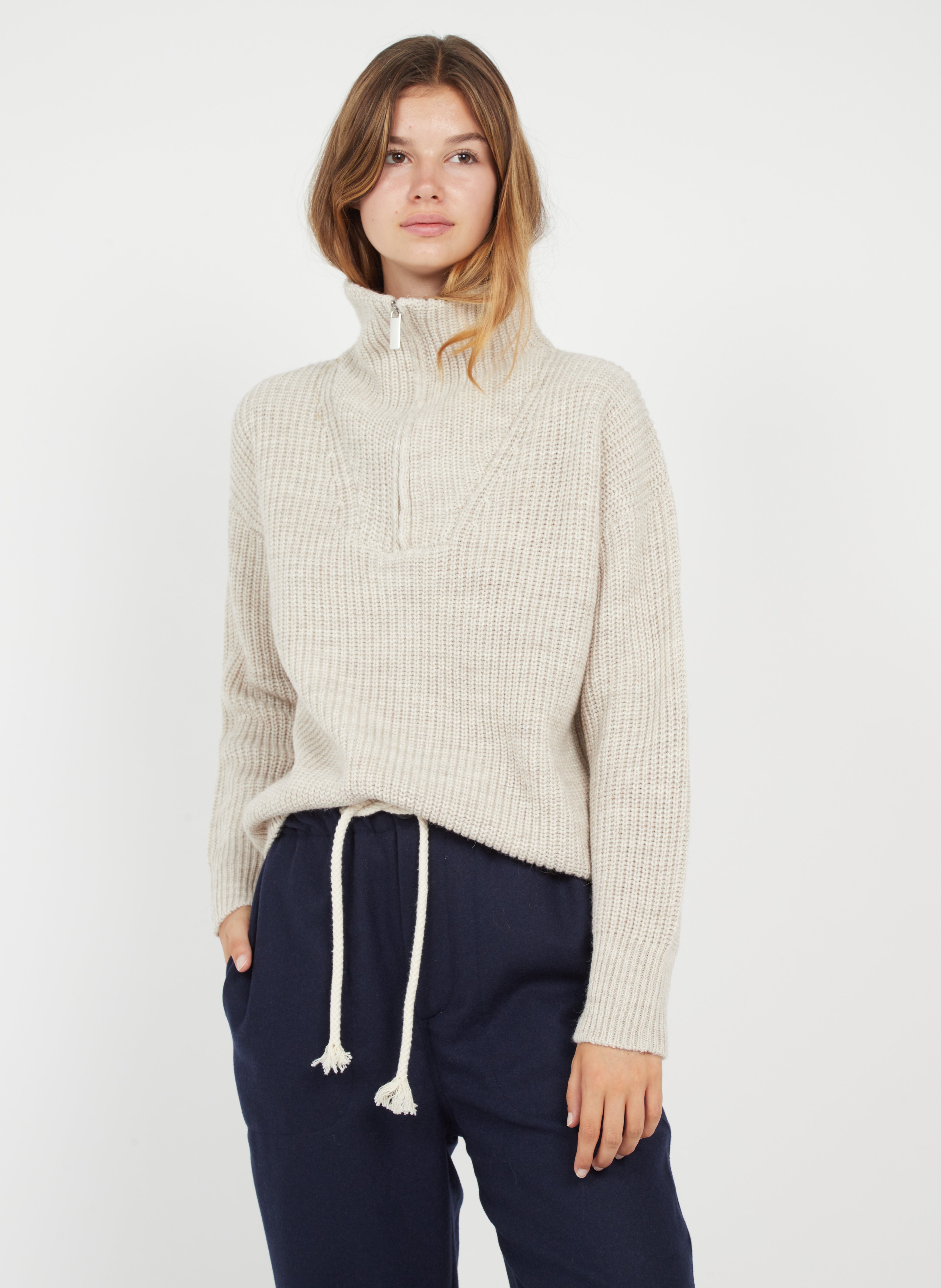 Knit Sweater With Zip-up Collar Beige 