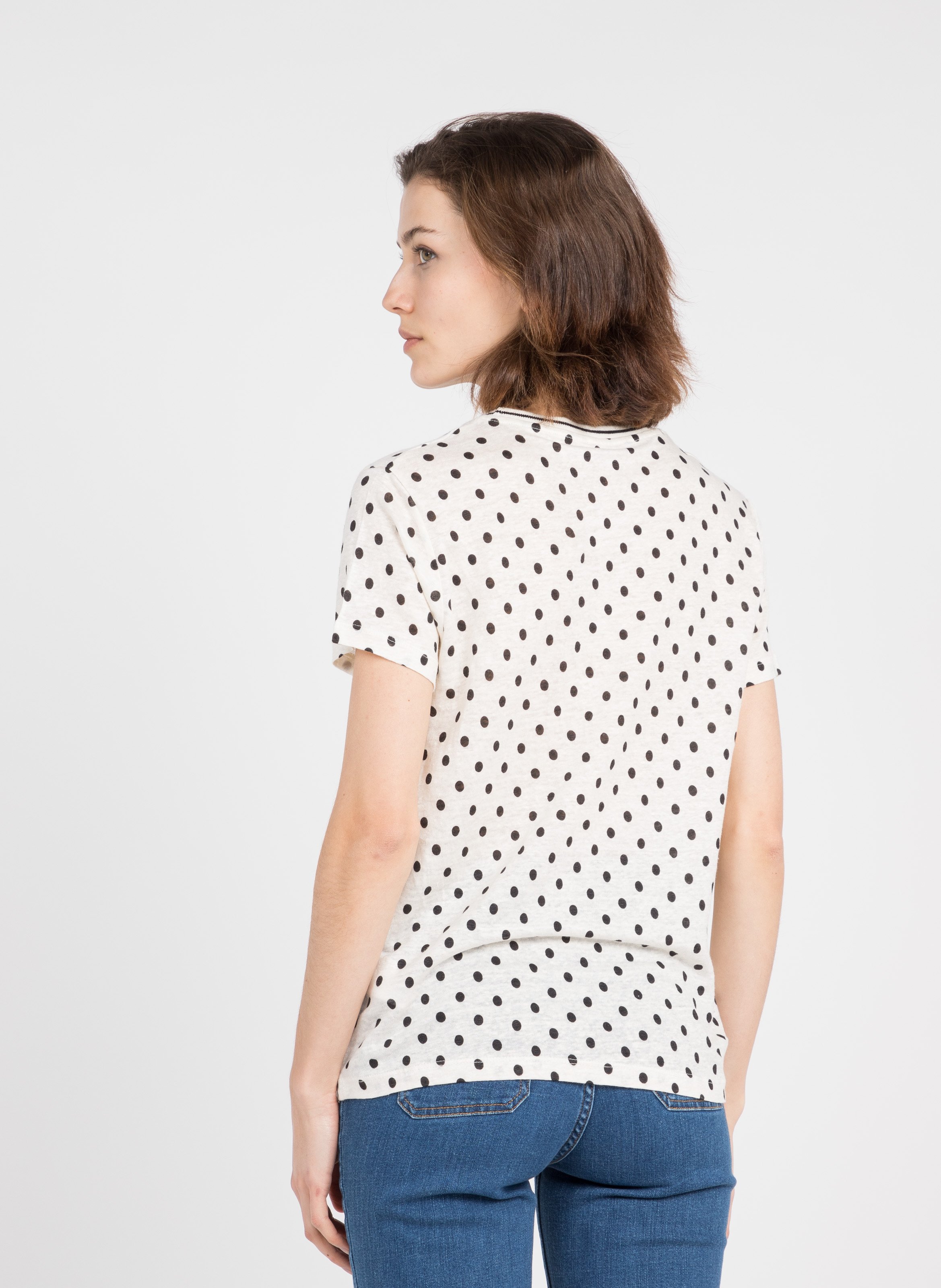 Sale Round-neck Polka Dot Linen T-shirt 