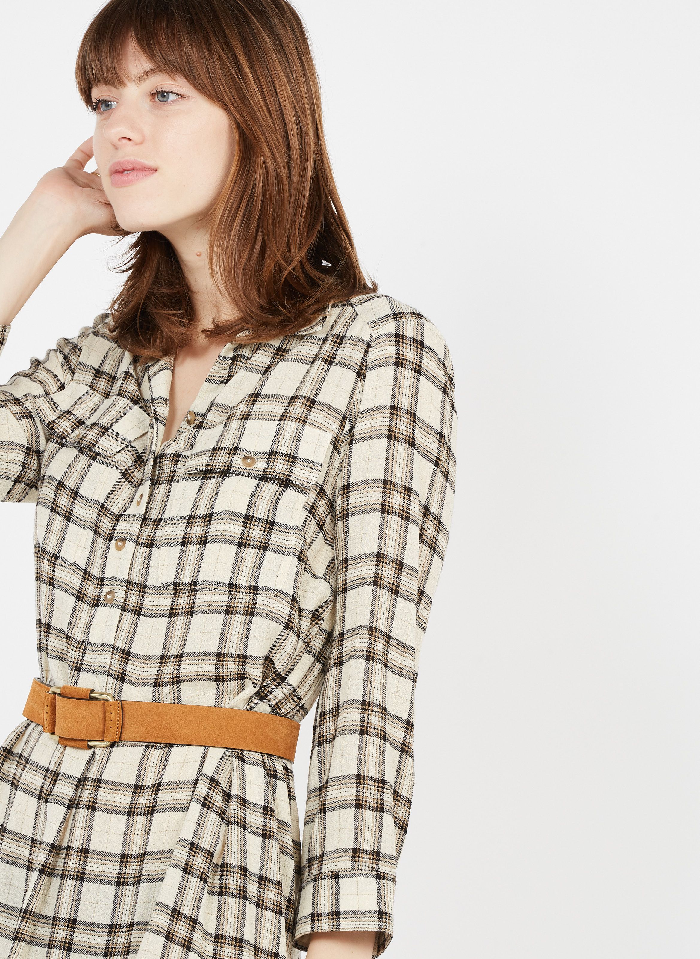 yellow check shirt dress