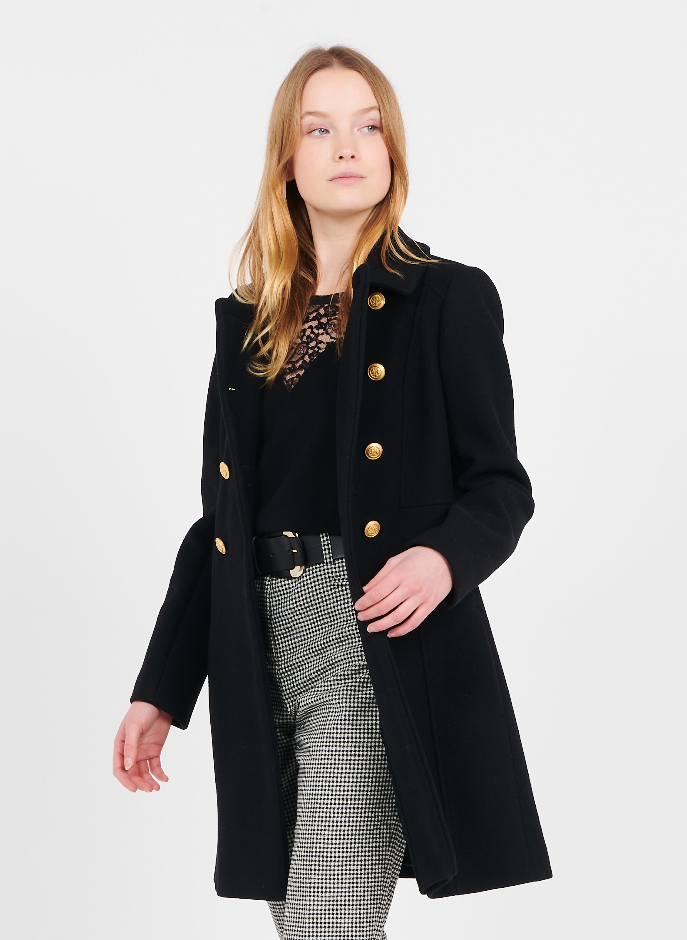 black wool blend coat womens