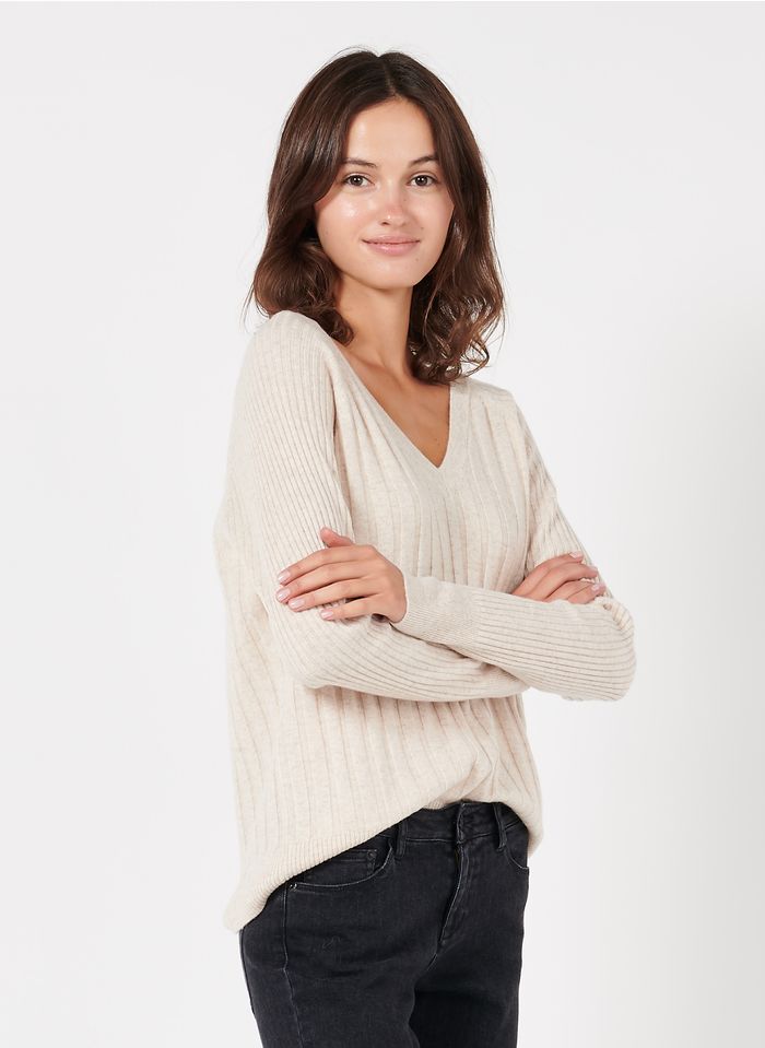 PABLO Beige Wool V-neck sweater