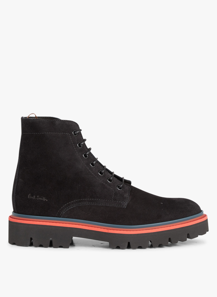 PAUL SMITH Black Lace-up velour leather mid-calf boots