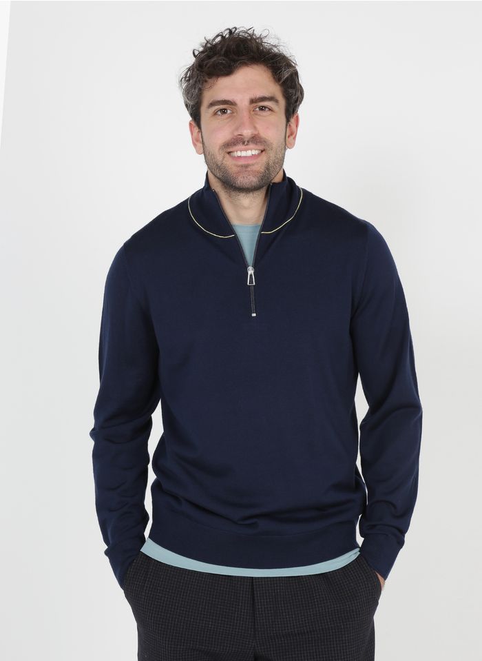 PAUL SMITH Blue Merino wool zipped-neck sweater