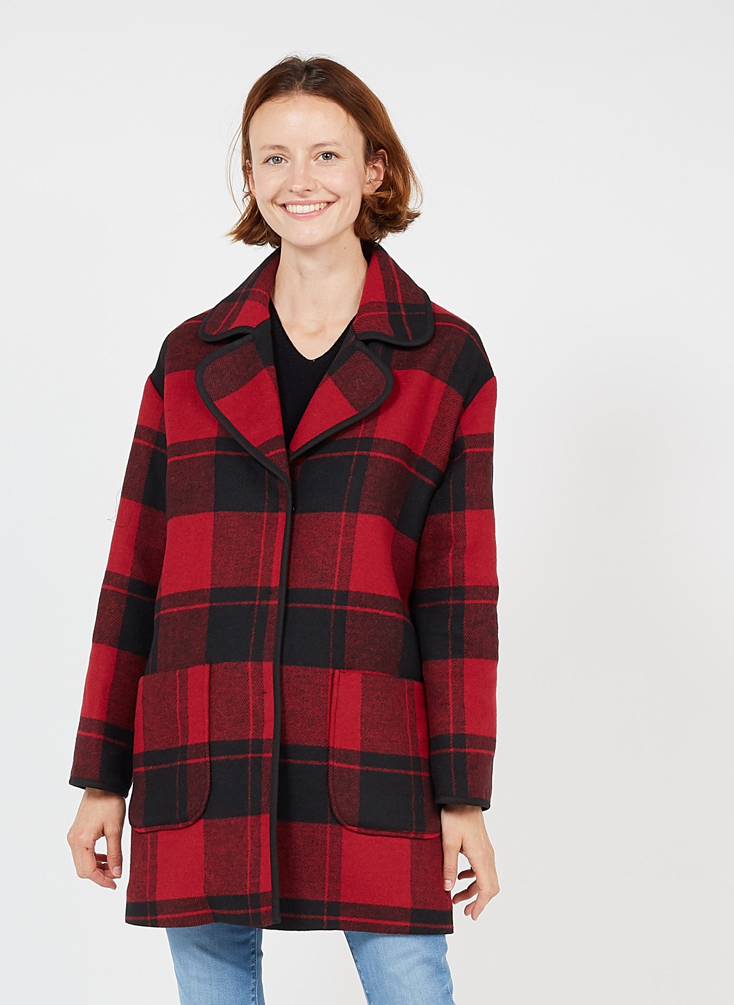 red checked coat