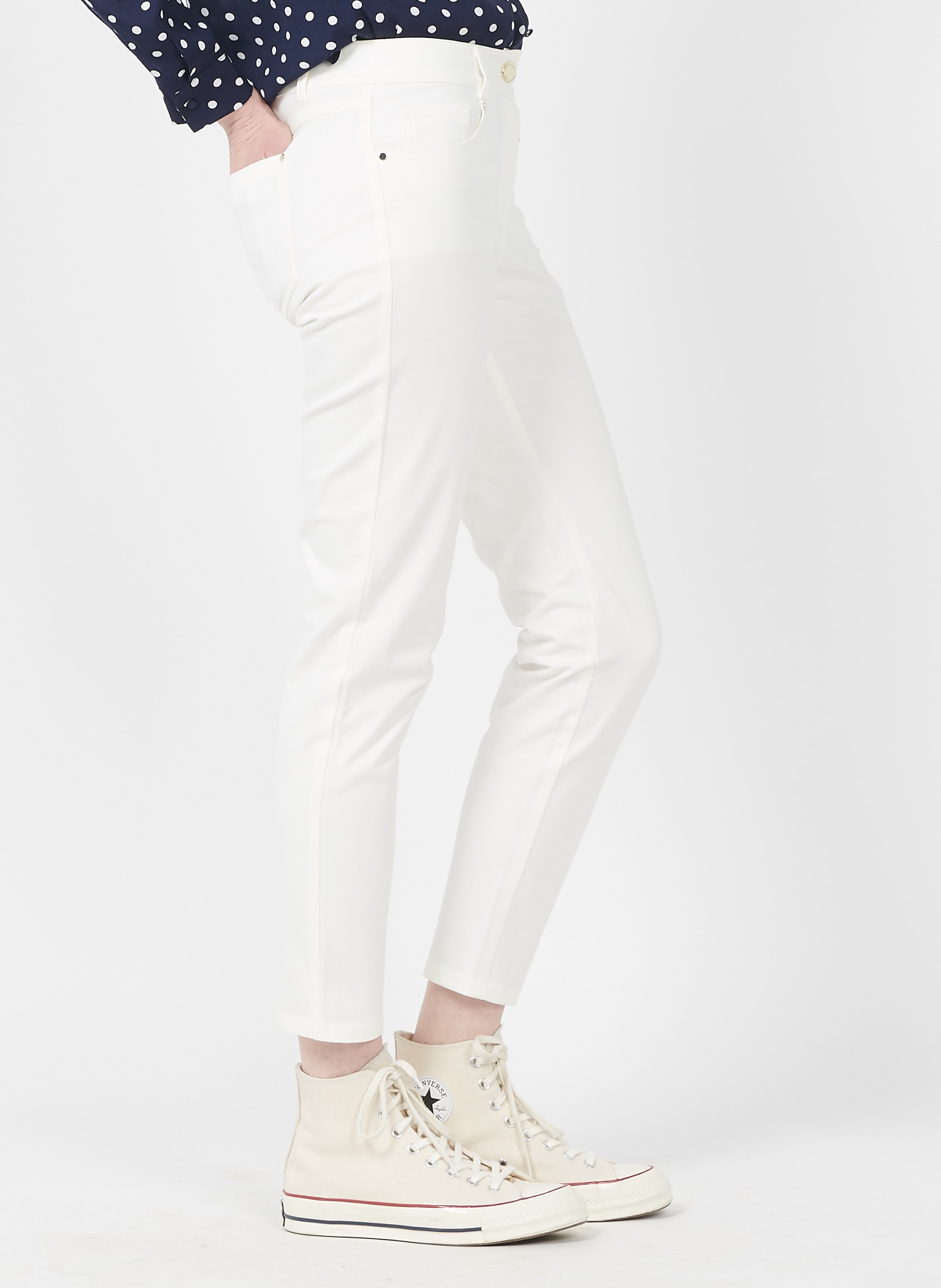 Straight-leg Cotton-blend Chinos Ivory Pennyblack - Women | Place des  Tendances