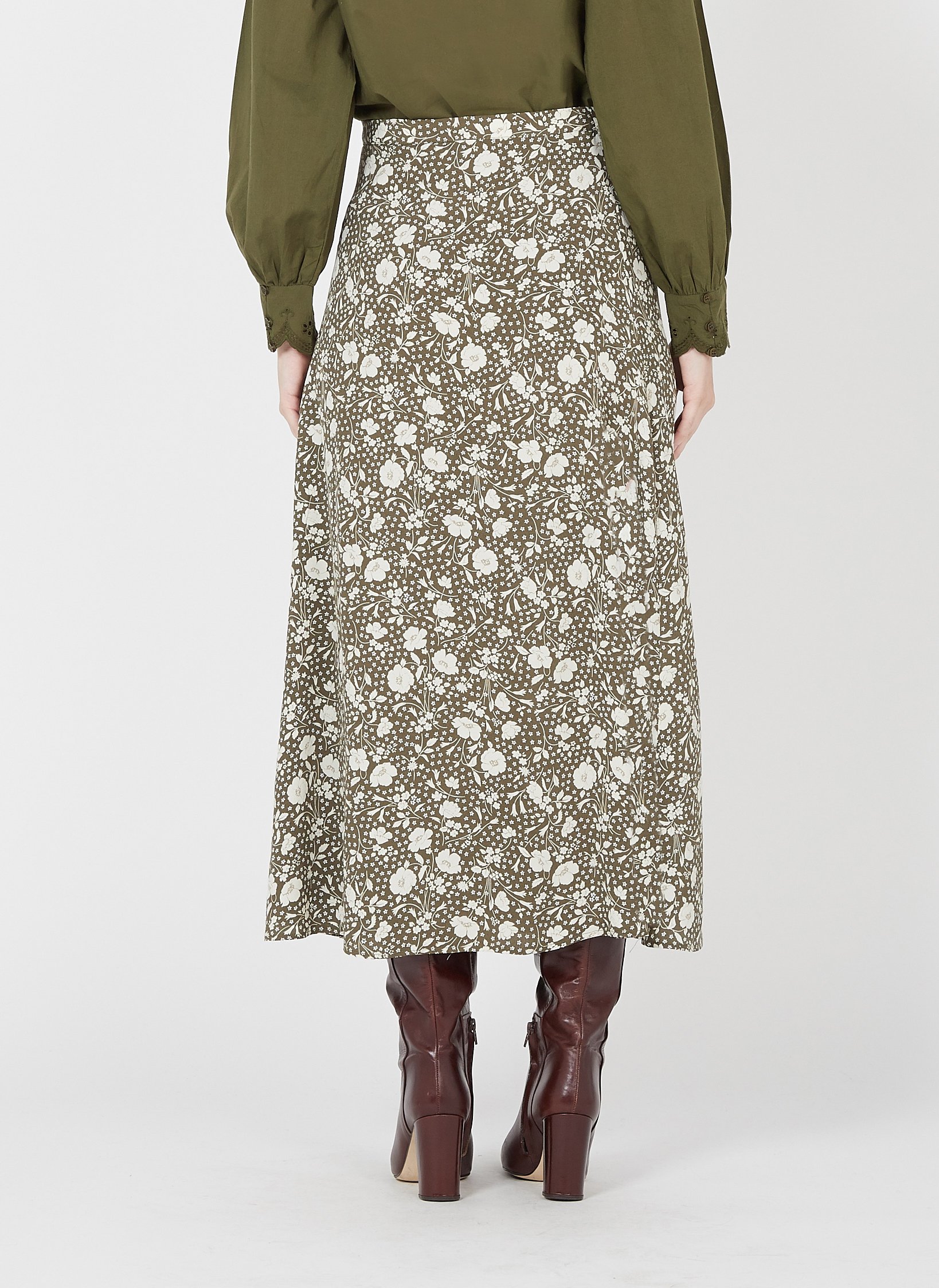 khaki pencil skirt floral