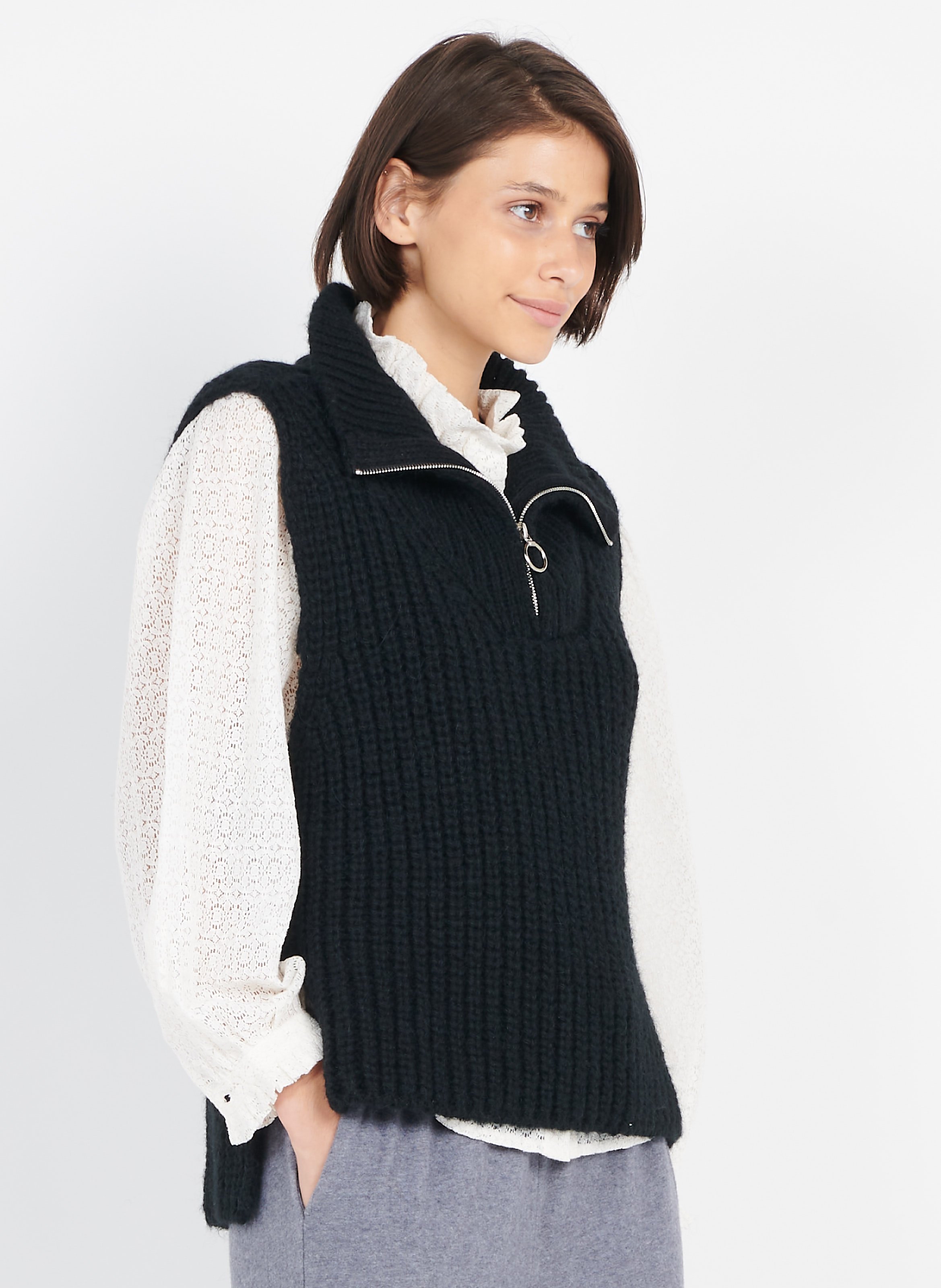 High-neck Alpaca-blend Sweater Vest 
