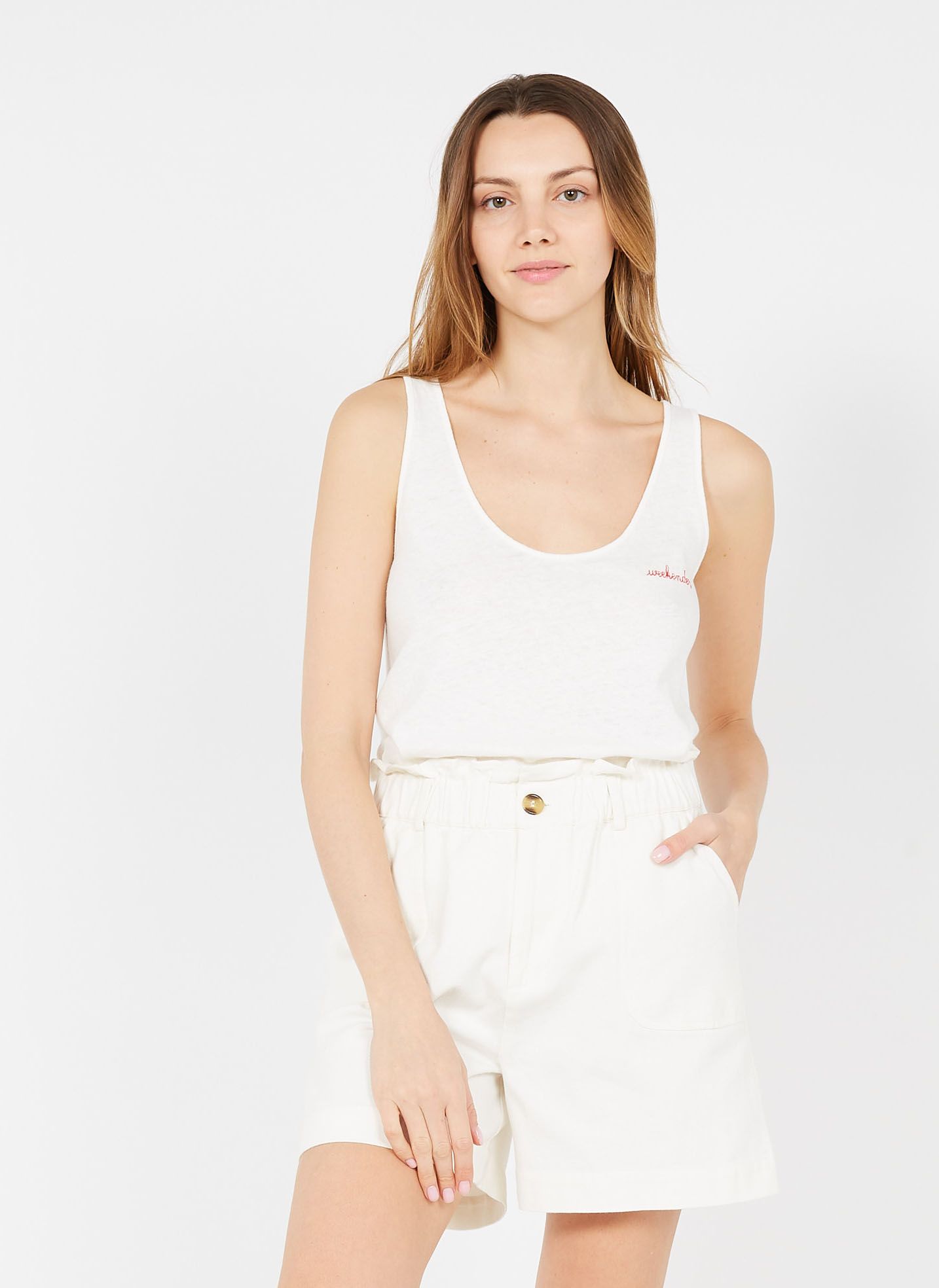 Maison Labiche Cardinet Weekender Cotton And Linen Top in White Womens Clothing Tops Sleeveless and tank tops 