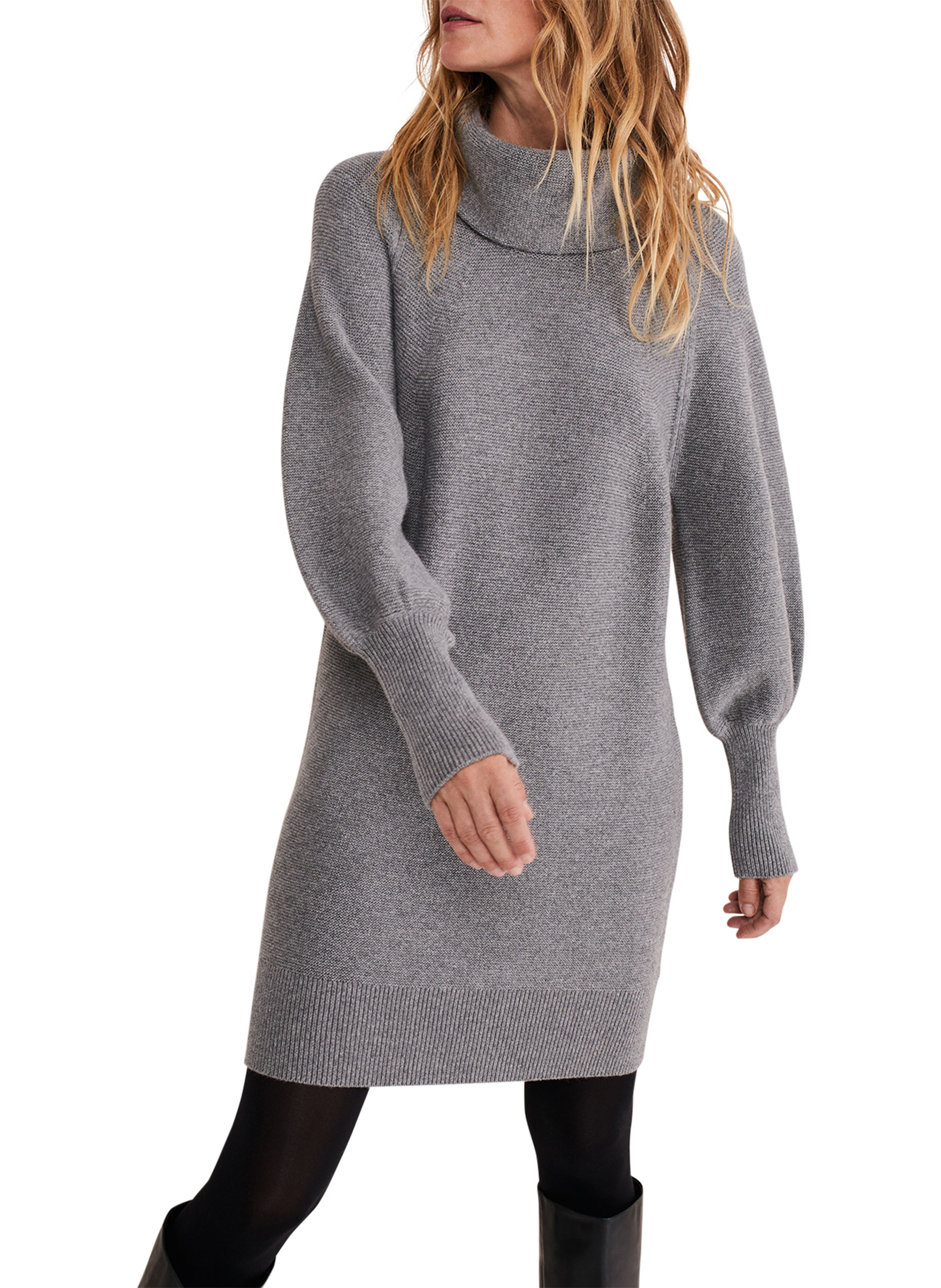 Grey High-neck cotton-blend sweater dress