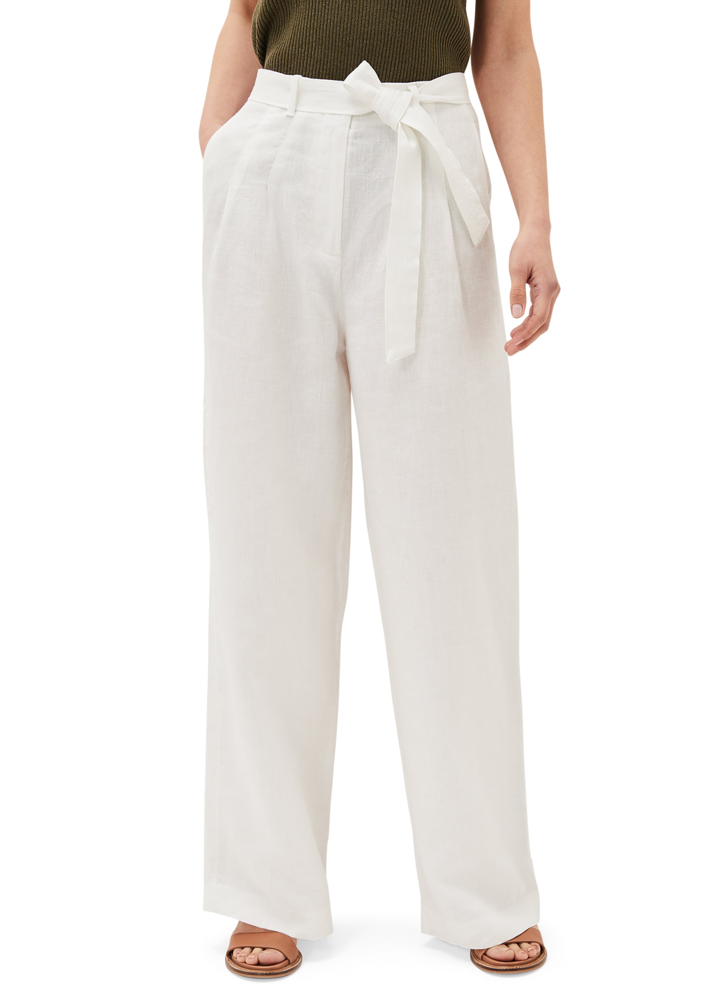 Sale High-waisted Wide-leg Linen Pants 
