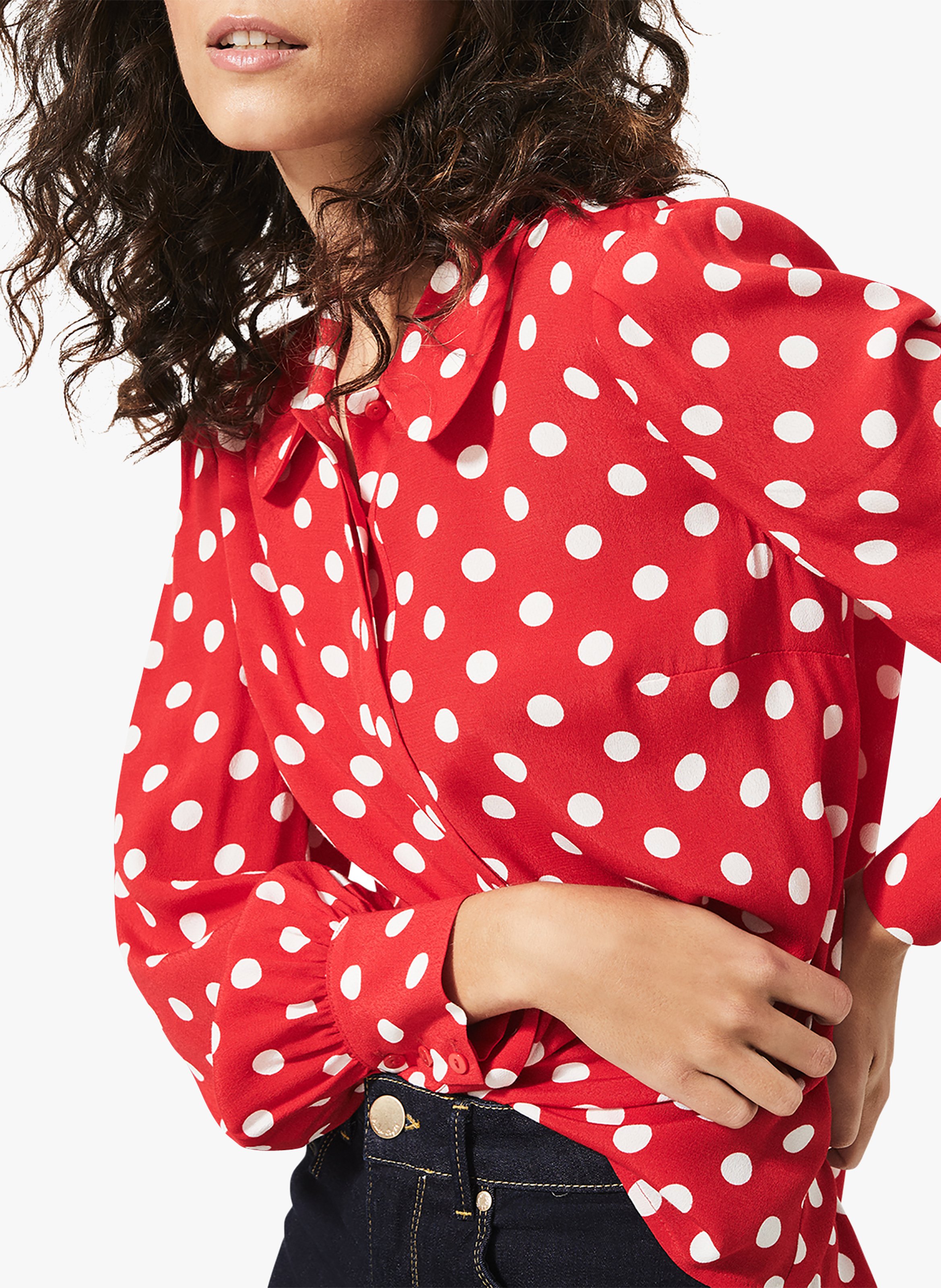 Red polka dot top women's Clearance