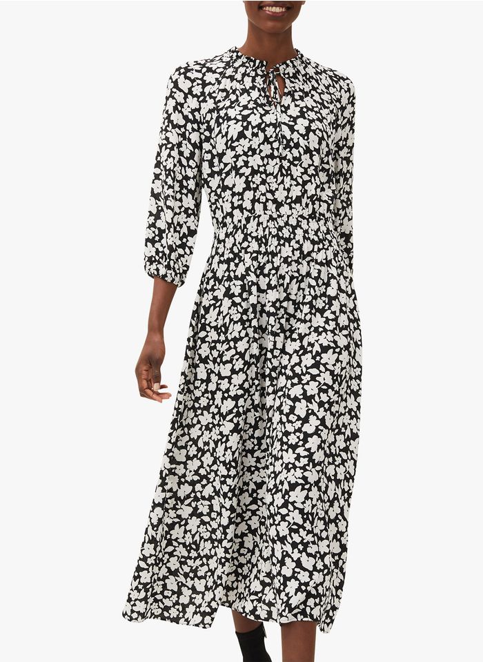 PHASE EIGHT Black Printed 3/4-length dress with high neck