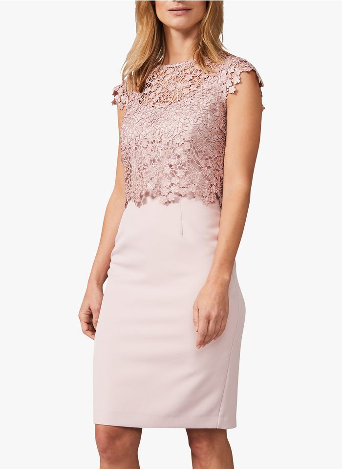 PHASE EIGHT Pink Short fitted dress with lace bodice