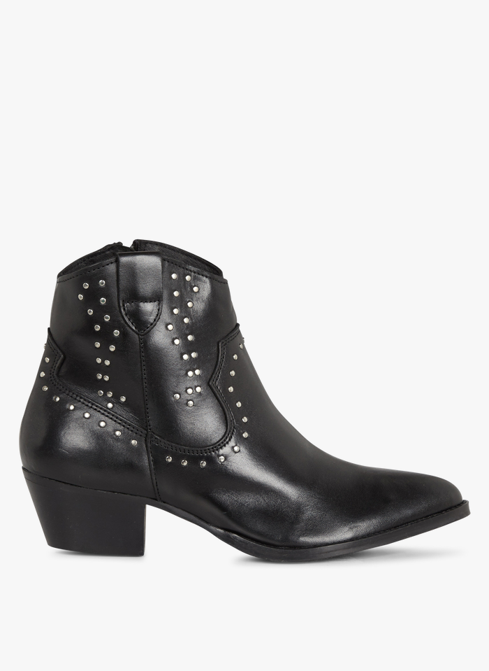 PIECES Black Leather mid-calf boots with studs