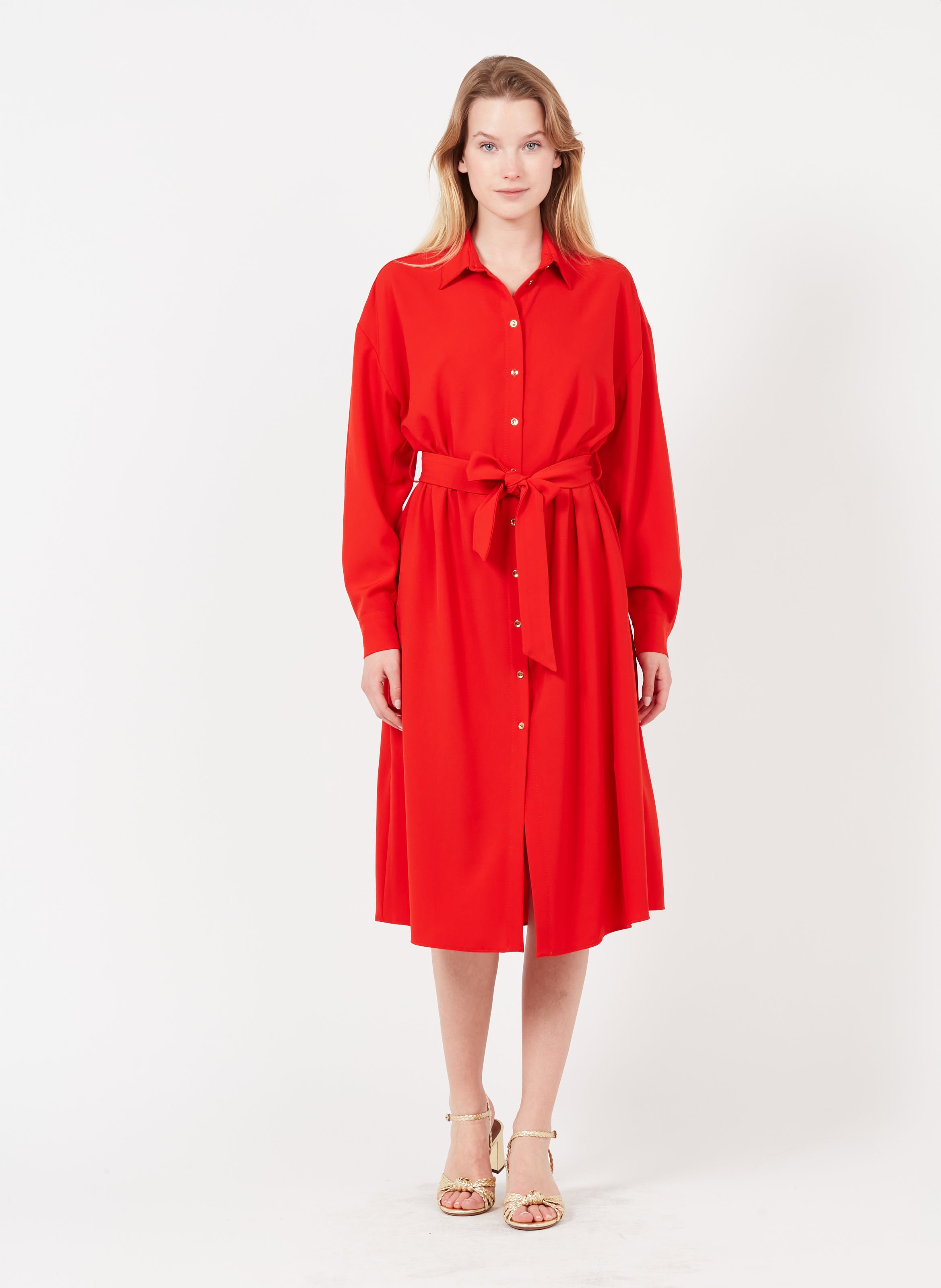 Buttoned Midi Dress With Classic Collar Rosso Fragola Pinko Women 1G15Y5 R73 ROSSO FRAGOLA Place des Tendances United Kingdom