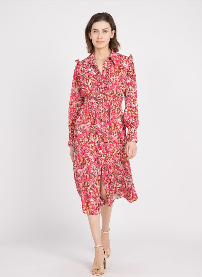 Floral Print Midi Dress With Classic Collar Mult.fuxia/rosa Pinko - Women |  Place des Tendances