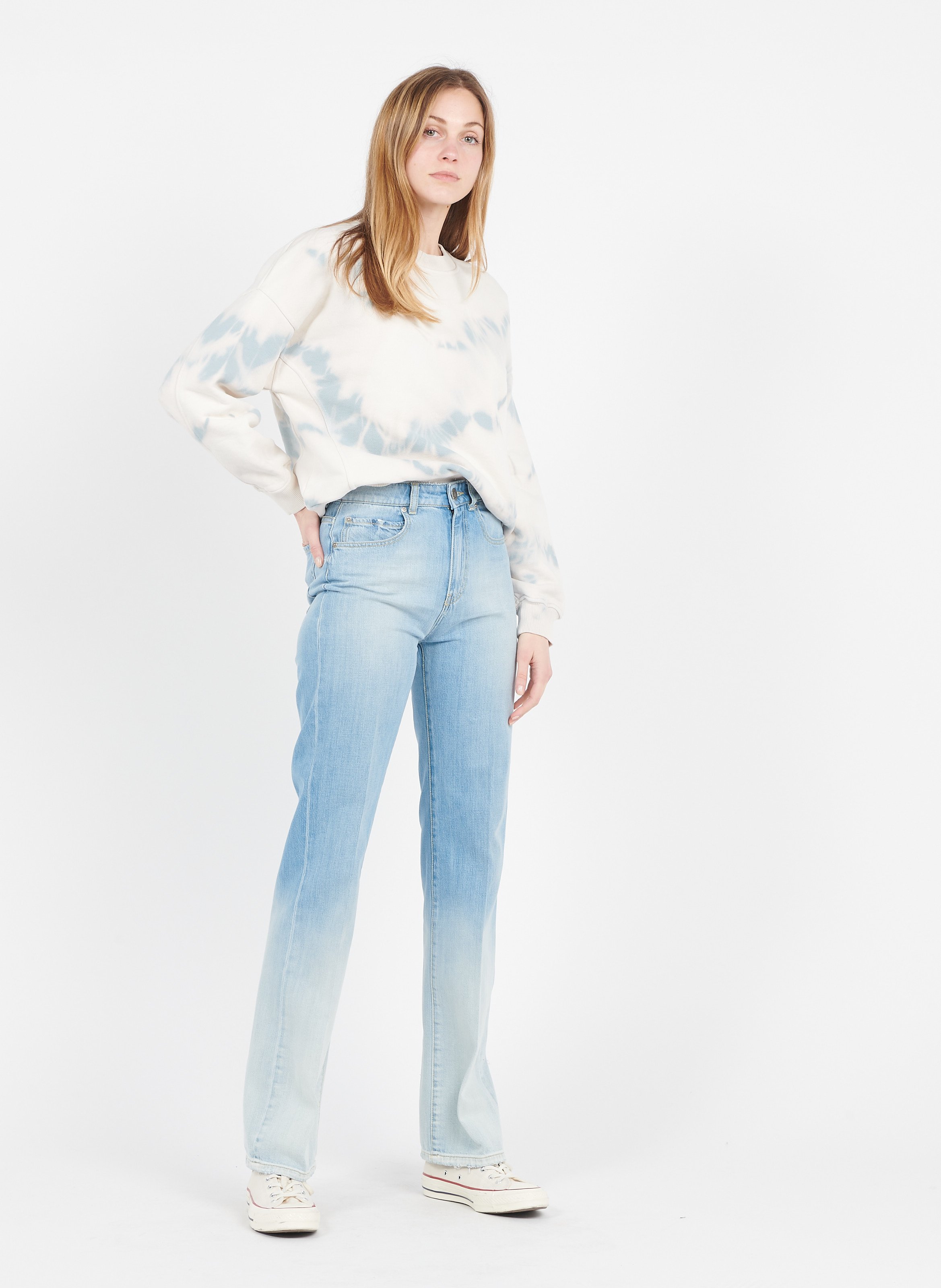 Tie-dye Cotton Flared Jeans Ombra Blu Pinko - Women | Place des Tendances