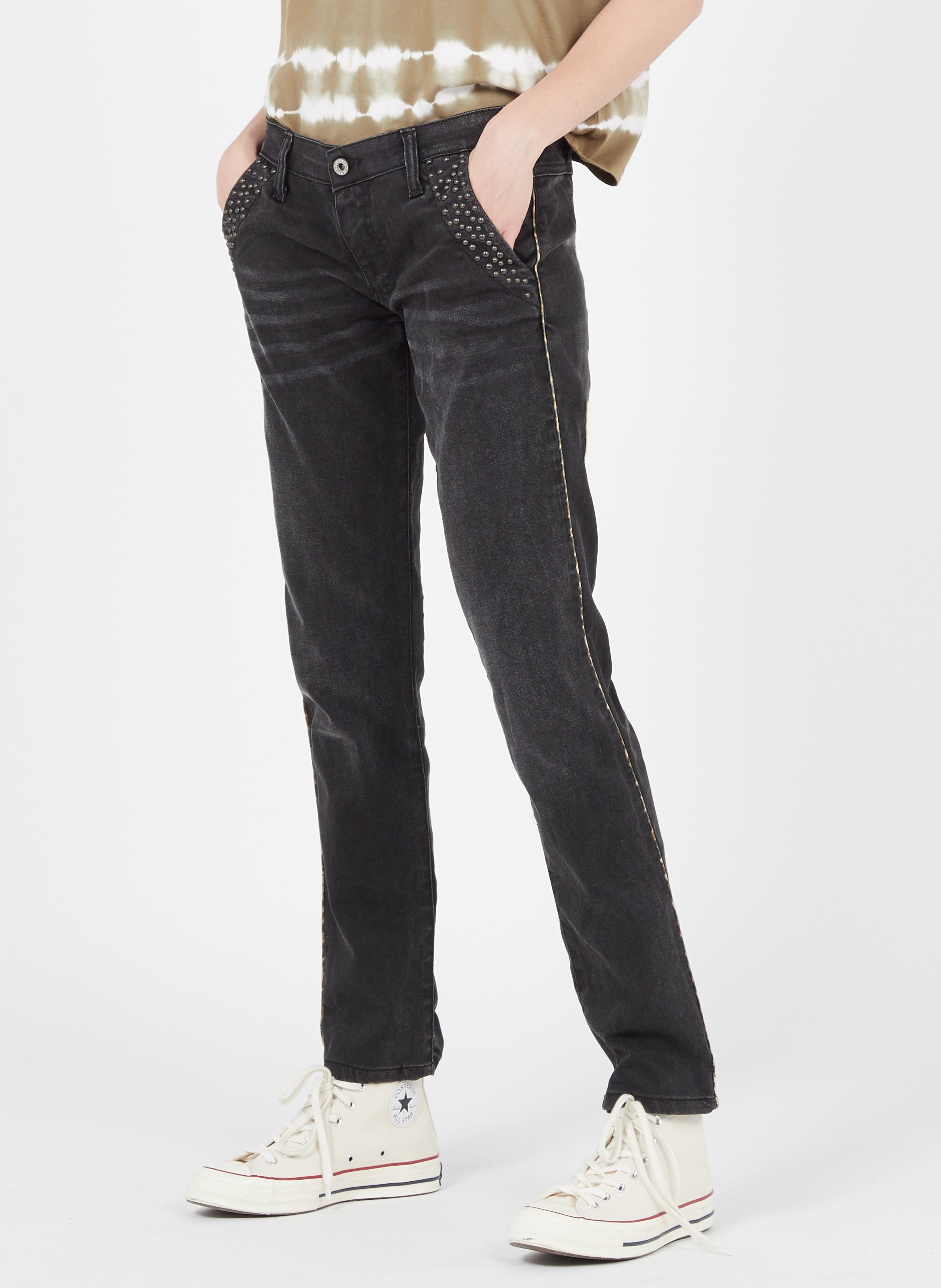 Straight Studded Stretch Jeans Nero Denim Please - Women | Place des  Tendances
