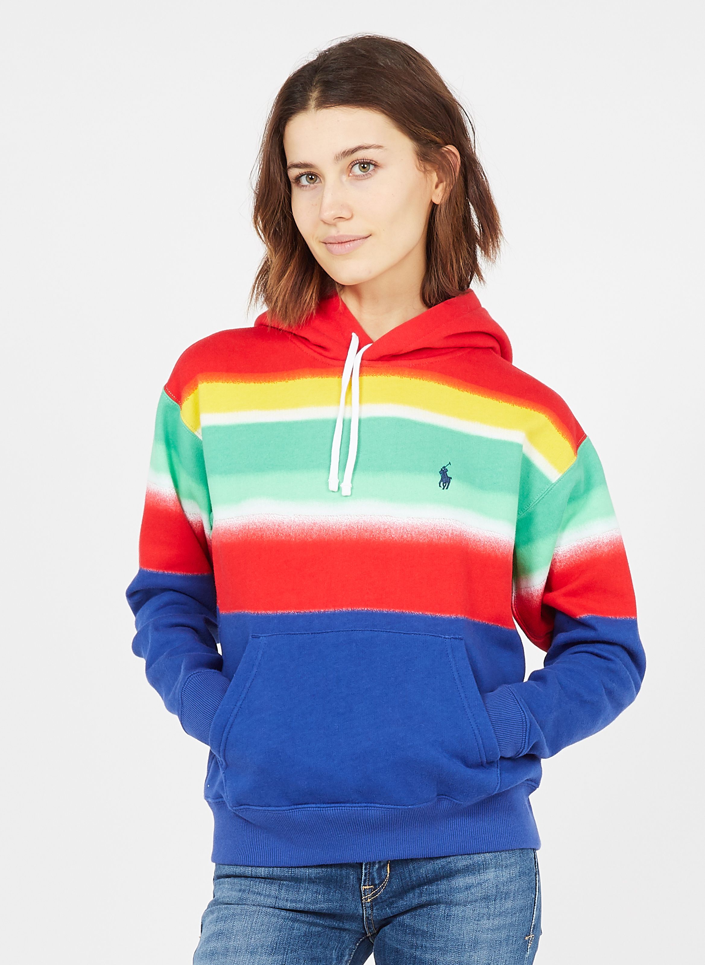 polo rainbow stripe magic fleece hoodie