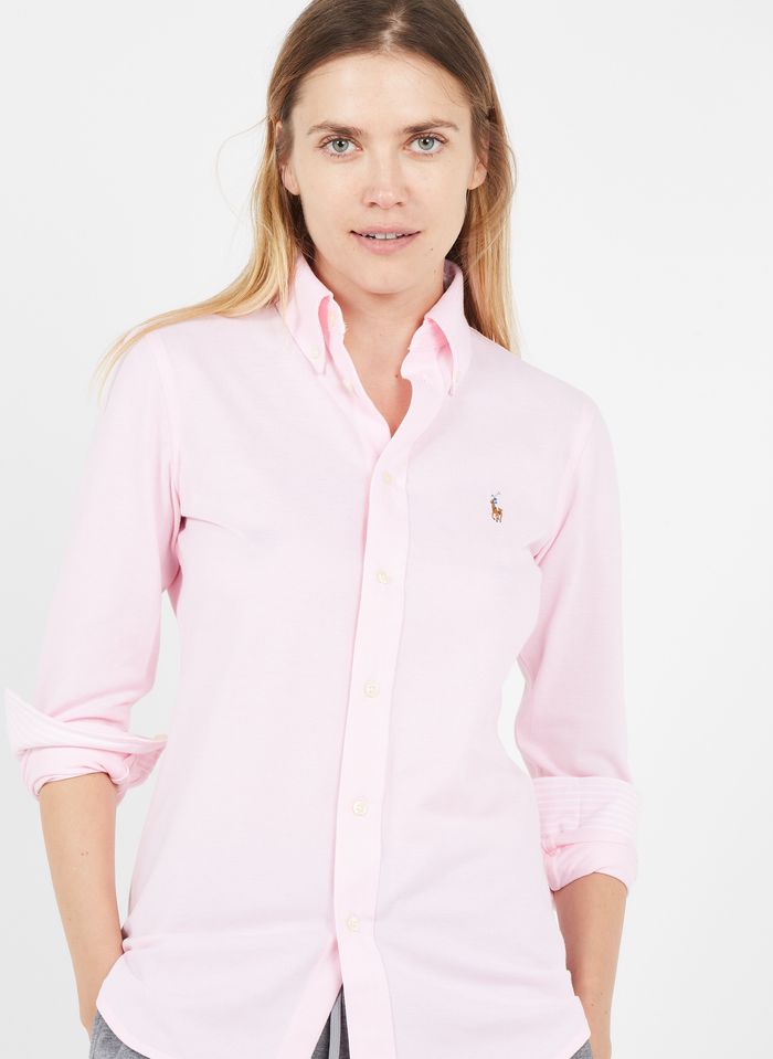Fitted Cotton Shirt With Button-down Collar Pink Polo Ralph Lauren - Women  | Place des Tendances