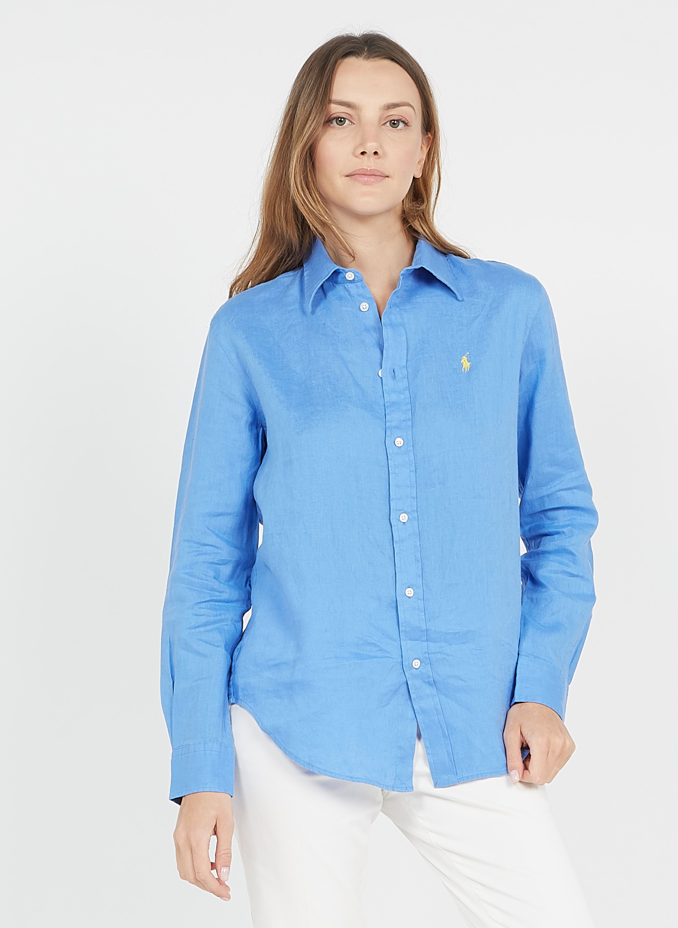 ralph lauren blue linen shirt