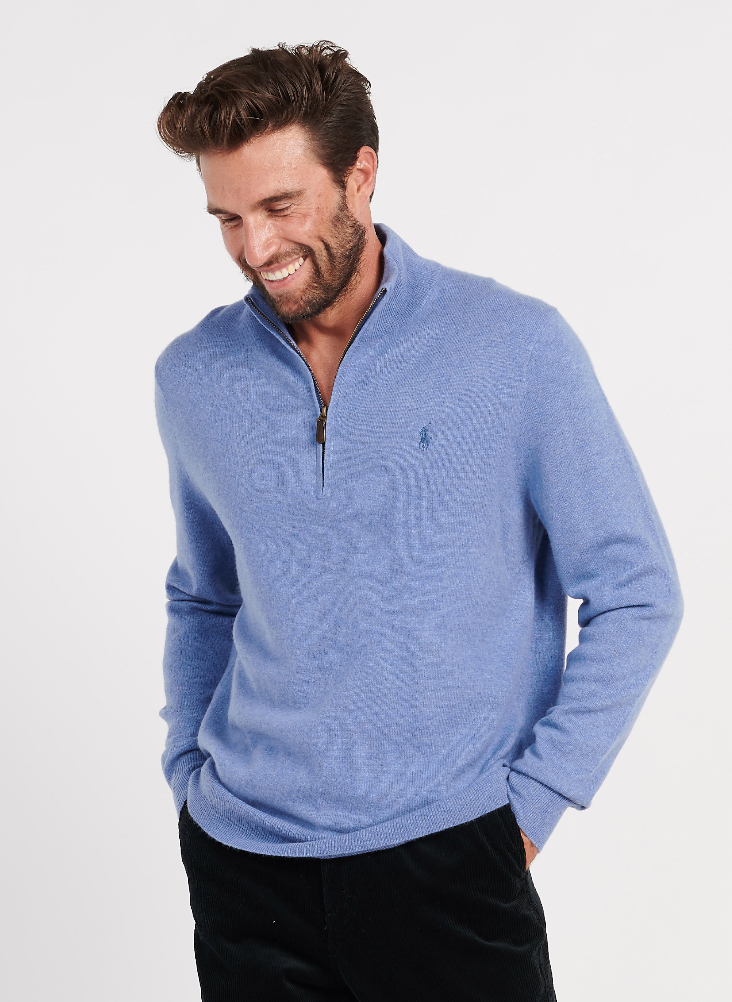 ralph lauren merino wool half zip sweater