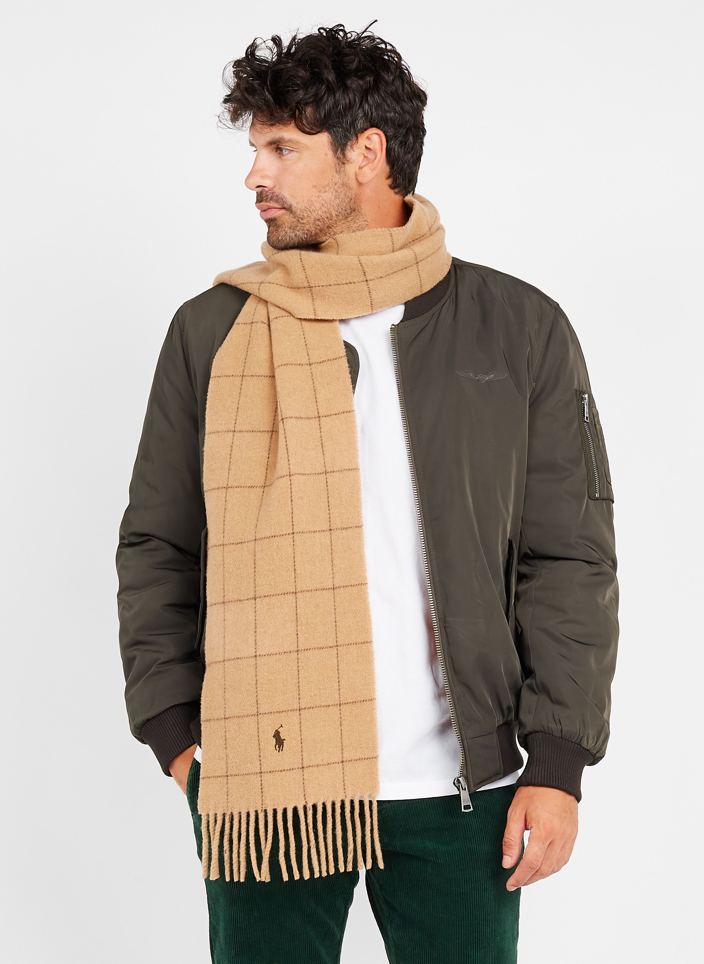 Rectangular Wool blend Scarf Camel Heather teak Polo Ralph Lauren