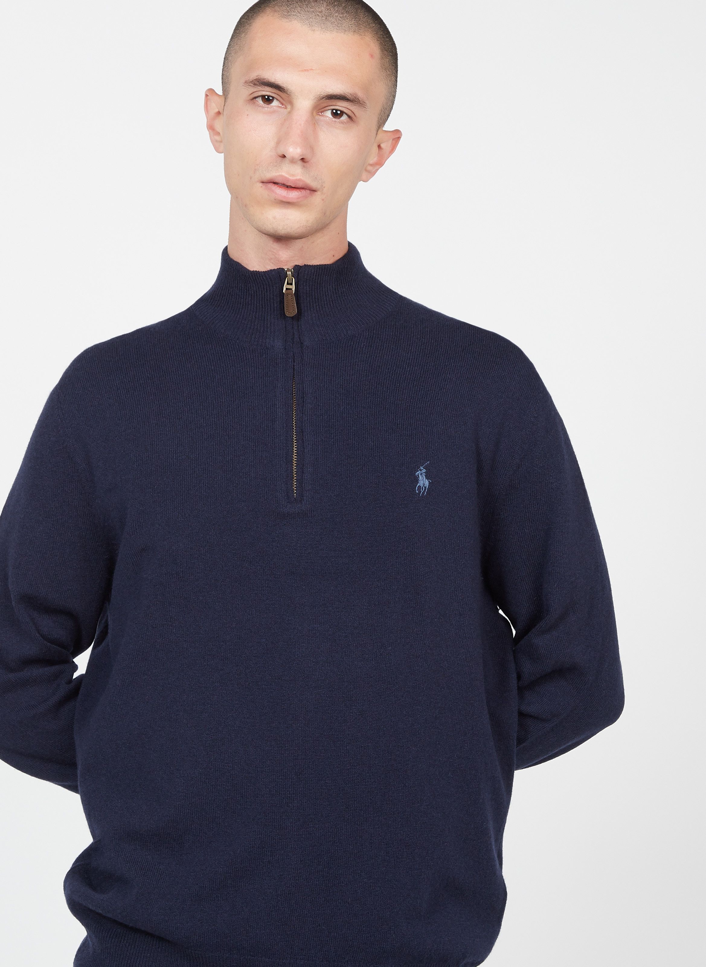 POLO RALPH LAUREN Blue Regular fit embroidered merino wool high neck jumper