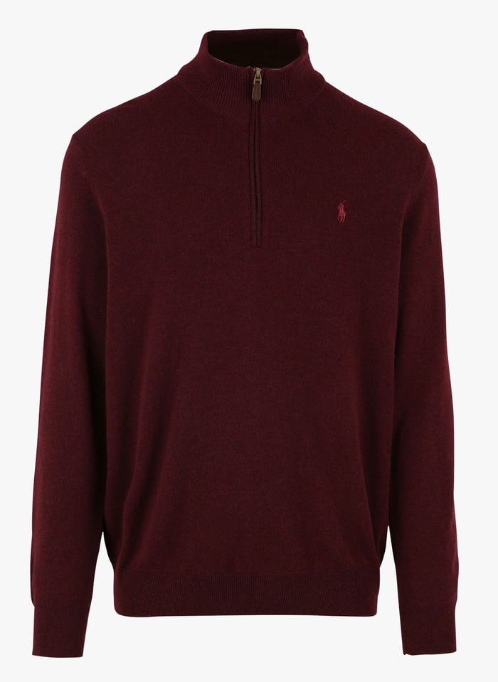 Regular fit Embroidered Merino Wool High neck Jumper Aged Wine