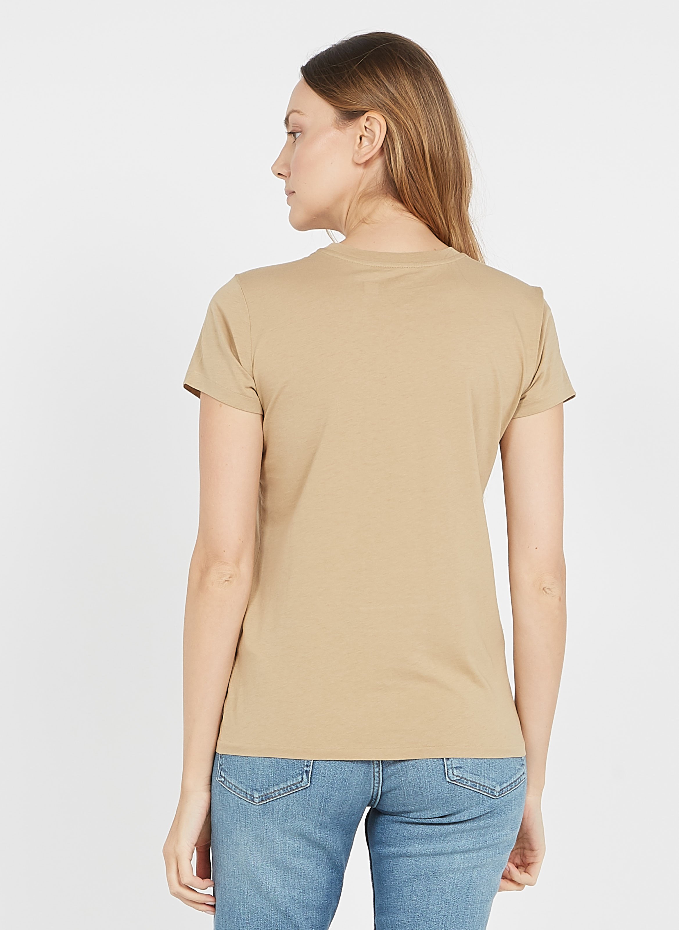 Sale Round-neck Cotton T-shirt Beige 