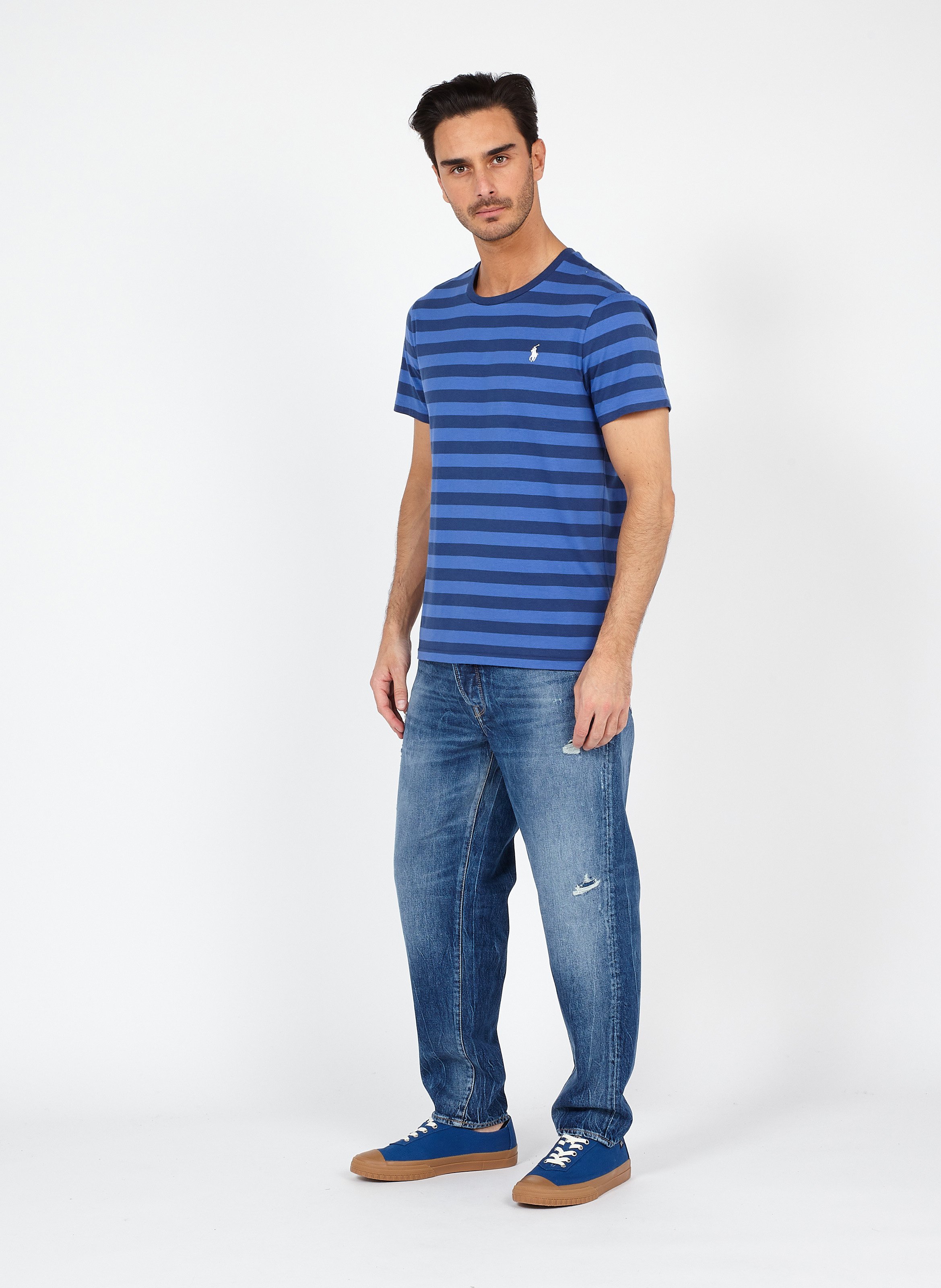 Sale Round-neck Striped Cotton T-shirt 