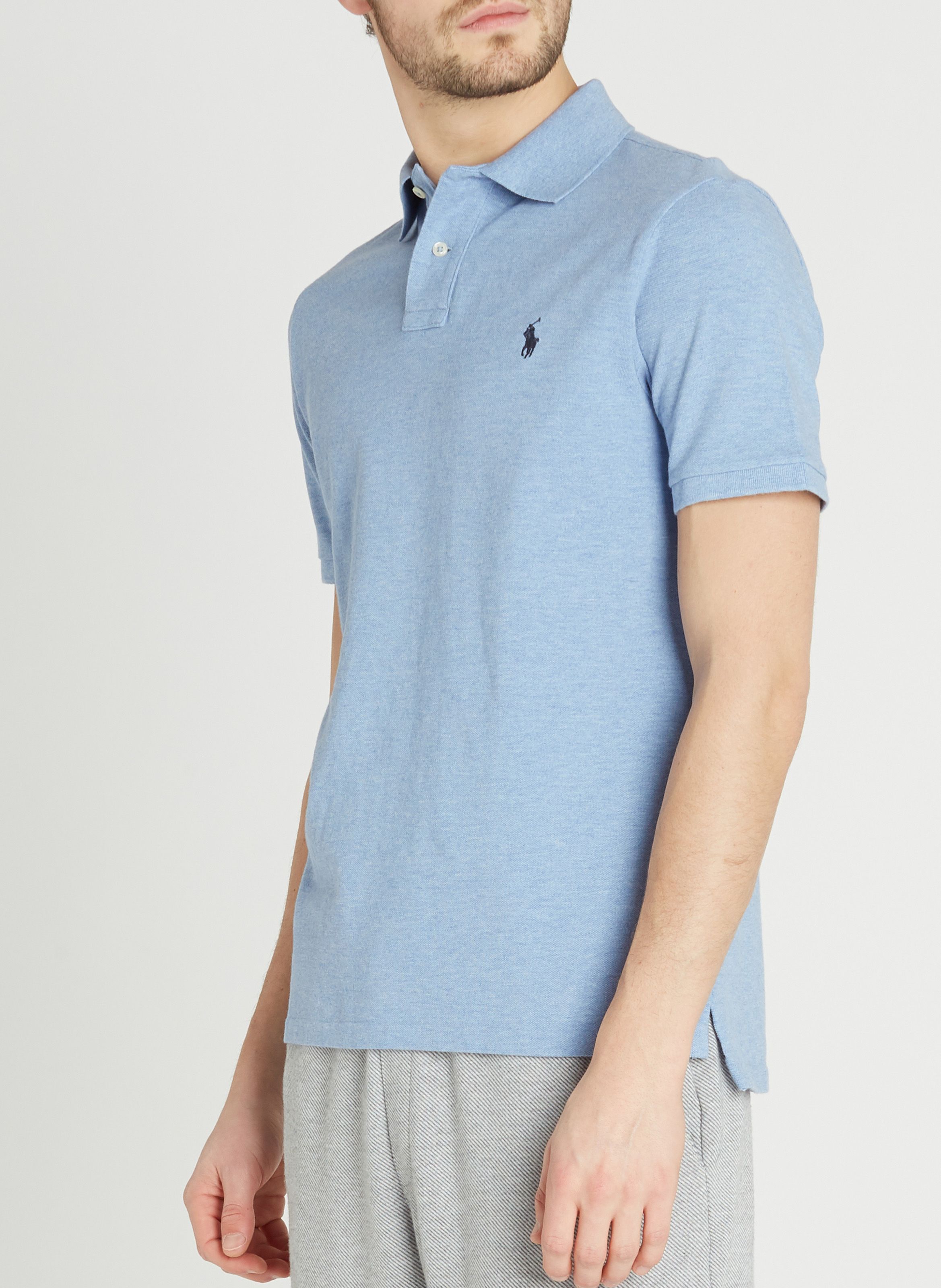 Blue Short-sleeved slim-fit cotton piqué polo shirt