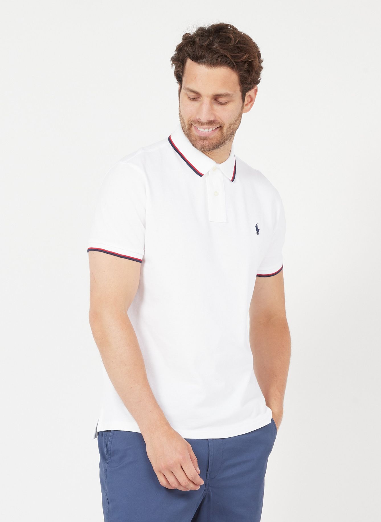 mens white slim fit polo shirt