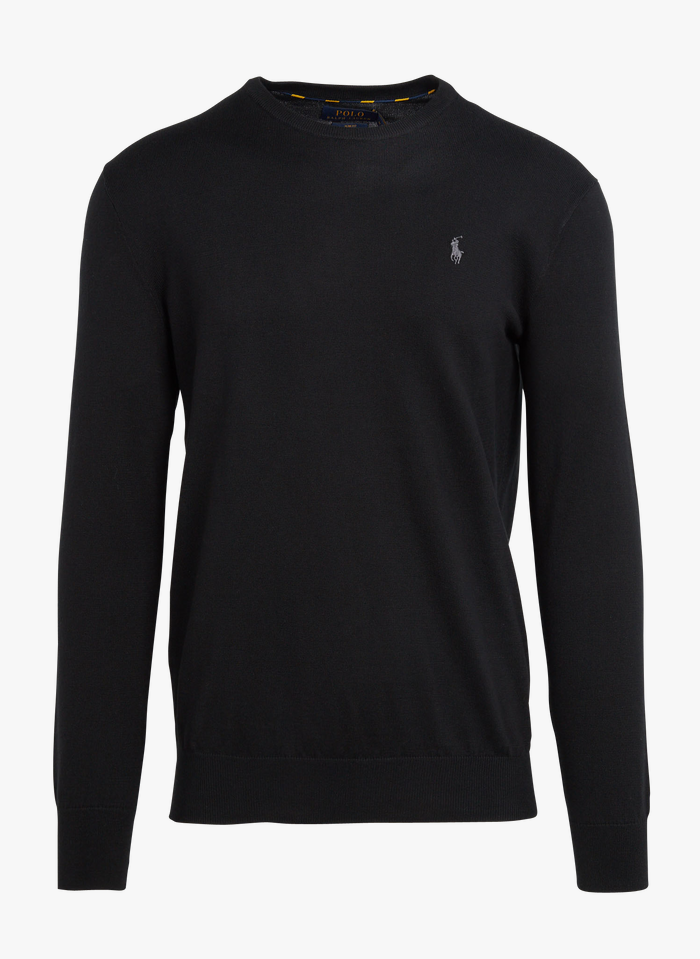 POLO RALPH LAUREN Black Slim-fit pima cotton sweater with Pony Player and round collar