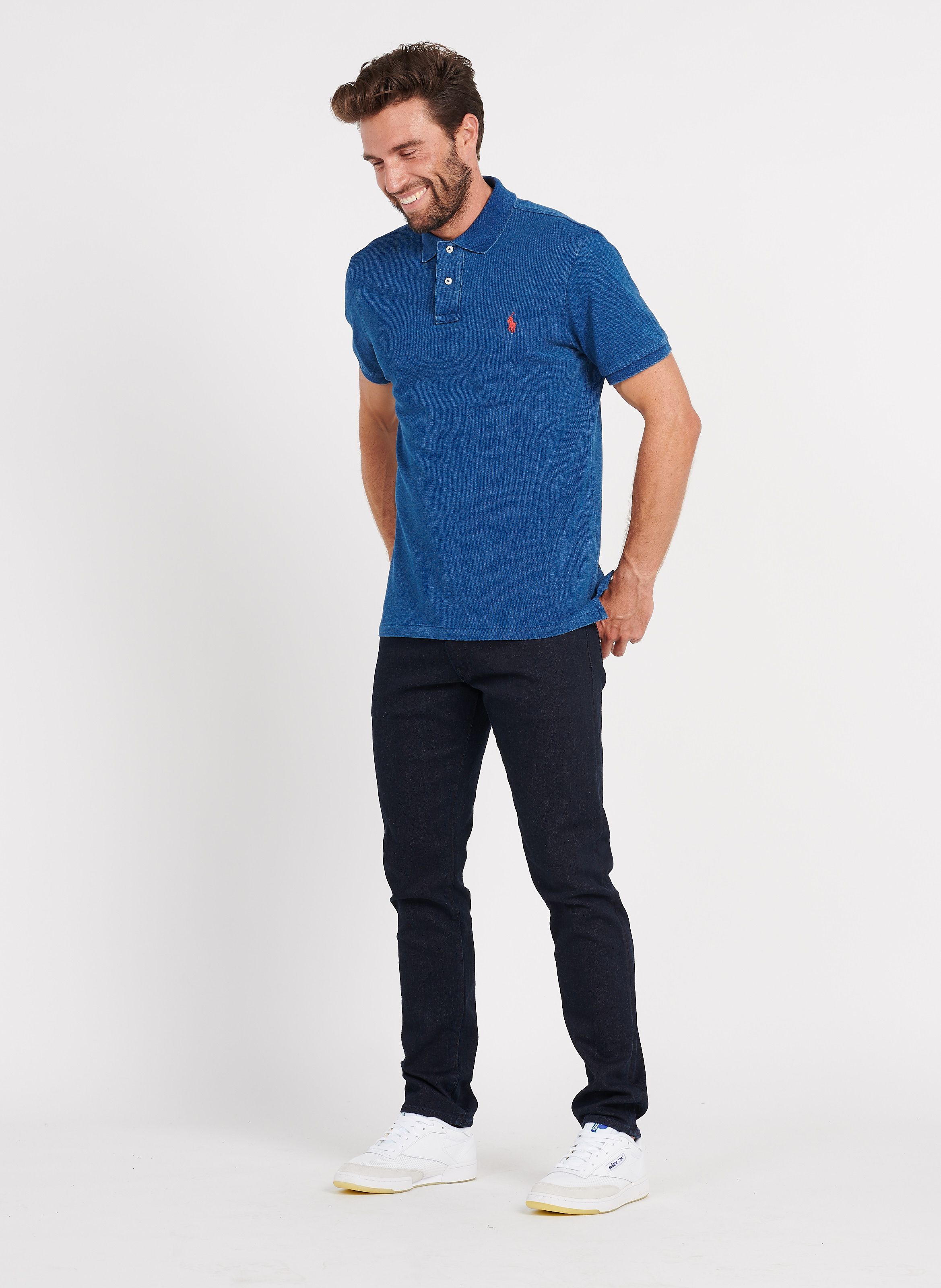 classic blue polo shirt