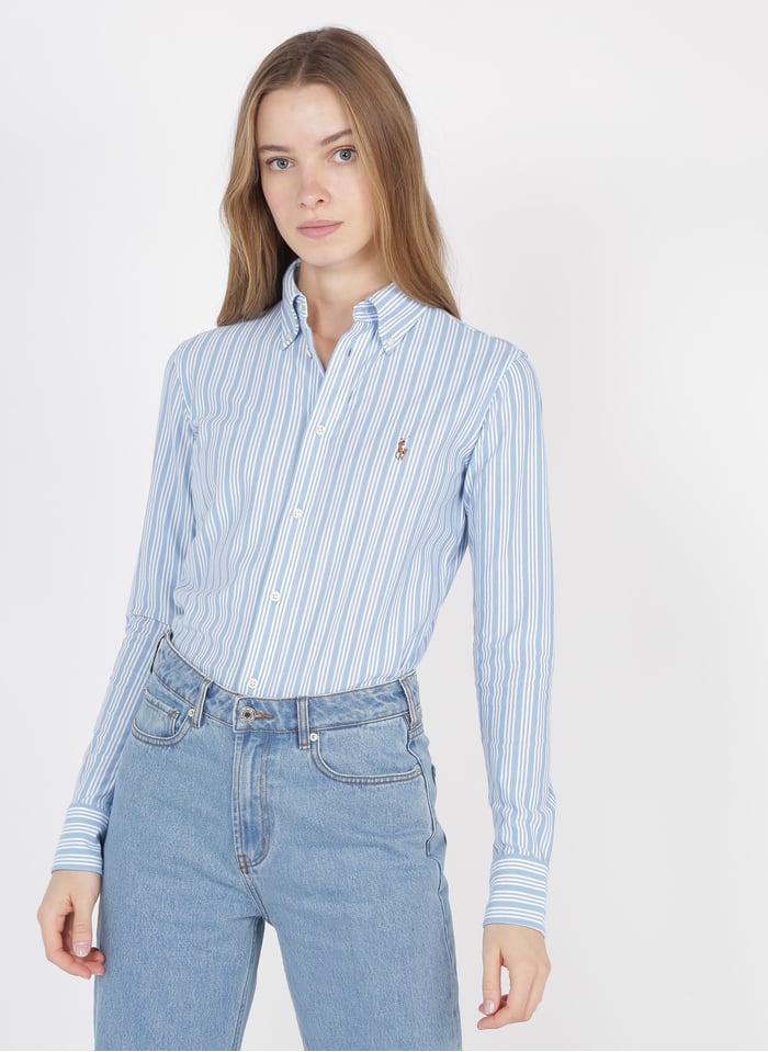 Striped Cotton Shirt With Classic Collar Blue Polo Ralph Lauren Women Place Des Tendances Striped Cotton Shirt With Classic Collar Blue Polo Ralph Lauren Women Place Des Tendances