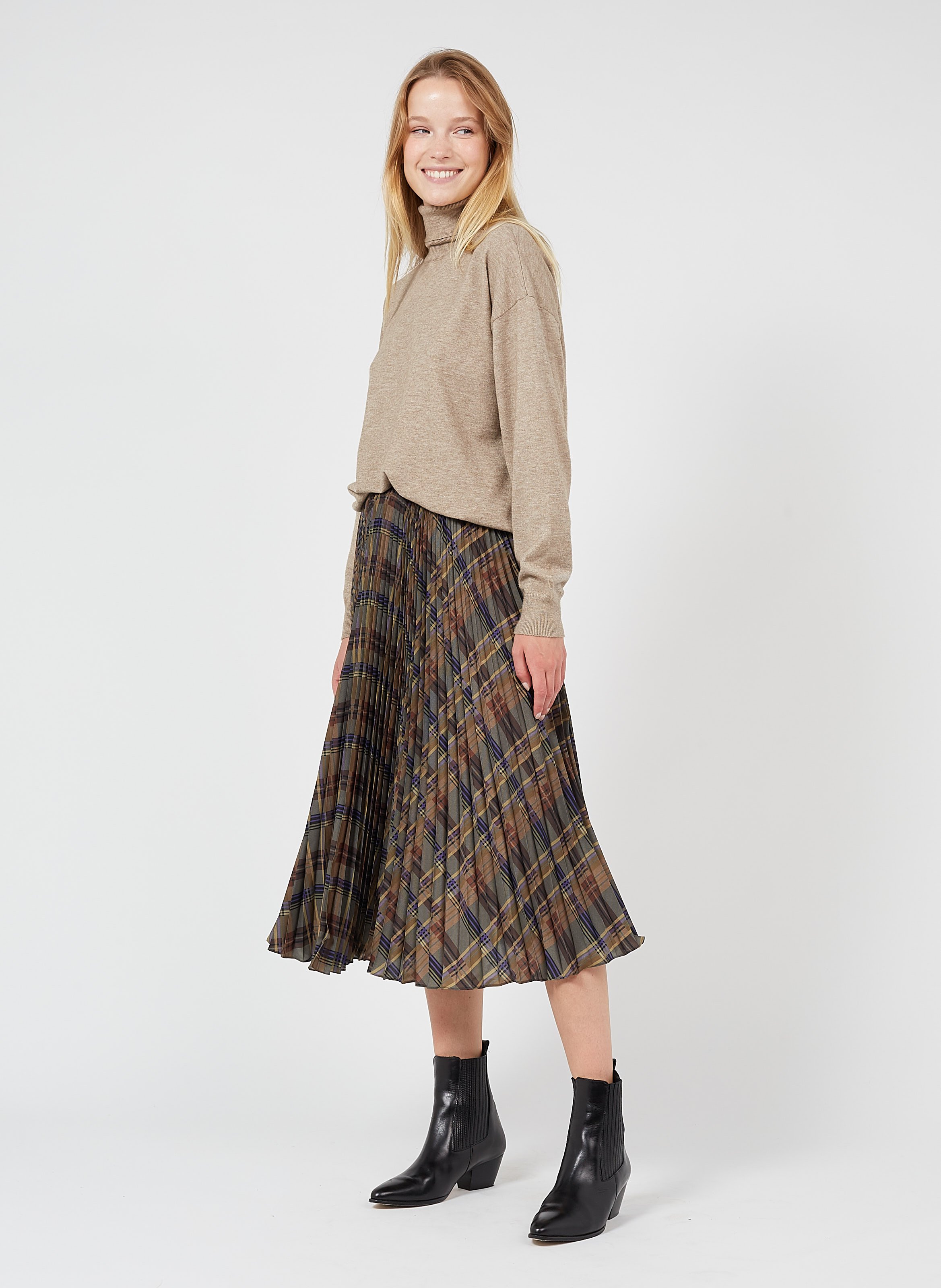 lauren plaid midi skirt