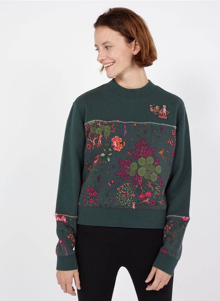 PUMA Green Flower print round-neck sweatshirt