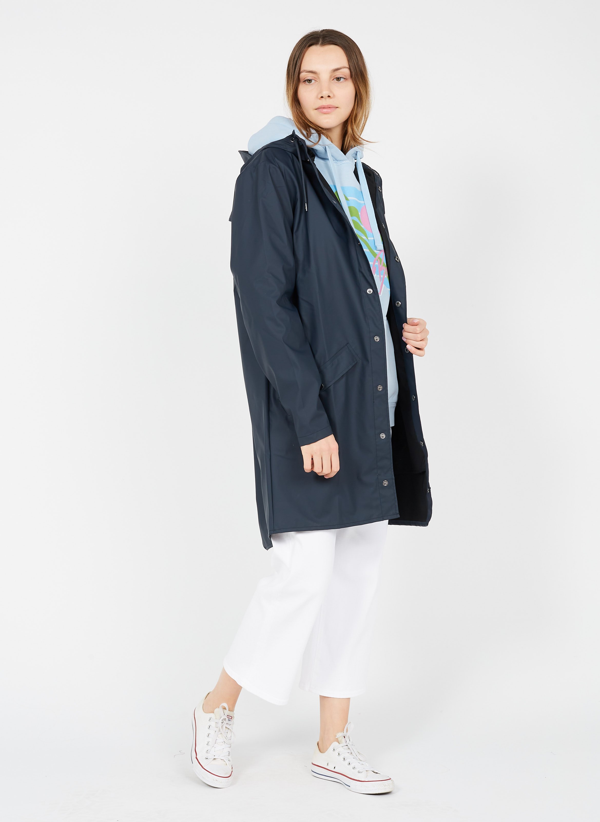 Long Waterproof Jacket With Hood Navy 
