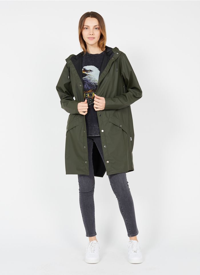 Long Waterproof Jacket With Hood Green, Long Waterproof Trench Coat With Hood Womens