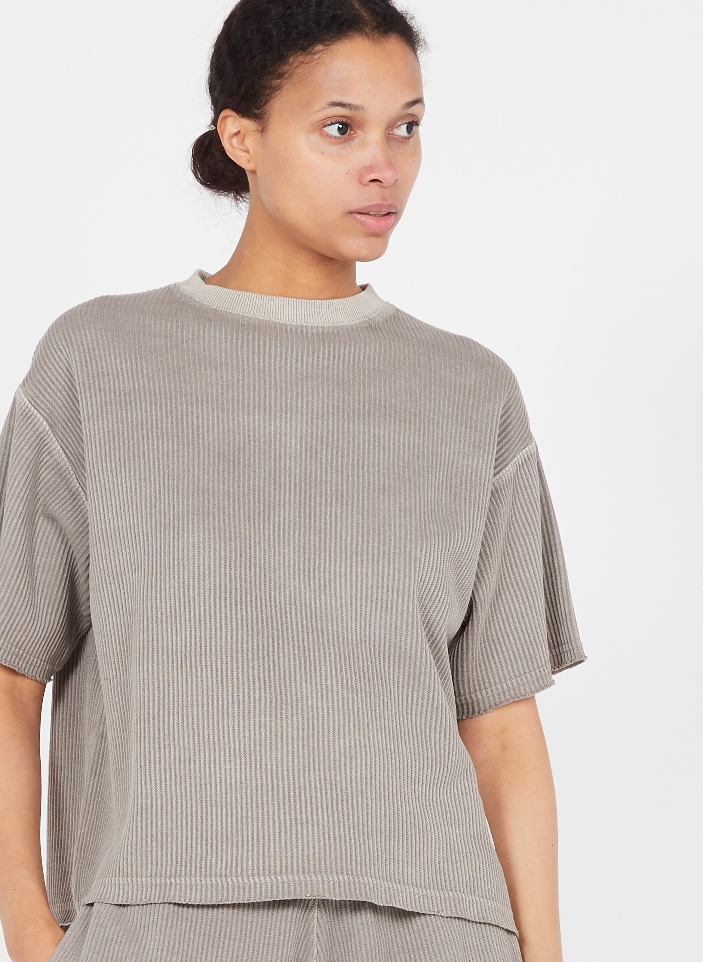 Sale Ribbed Cotton Round-neck T-shirt 