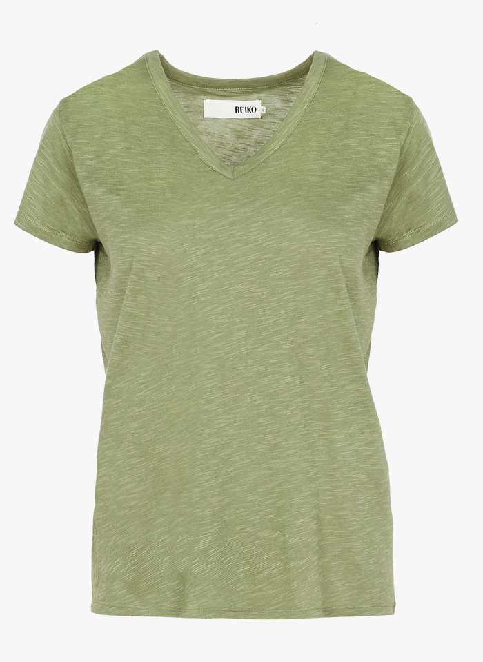 REIKO Khaki V-neck organic cotton-blend T-shirt