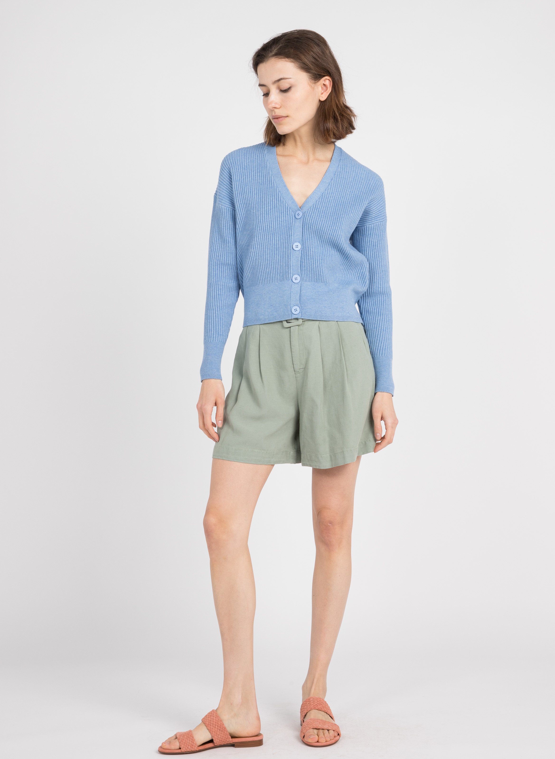 Sale Wide-leg Linen-blend Shorts Green 