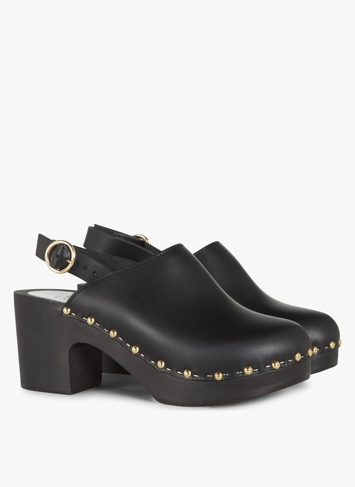 Strappy Leather Clogs Noir Sabots Youyou Women Place des Tendances