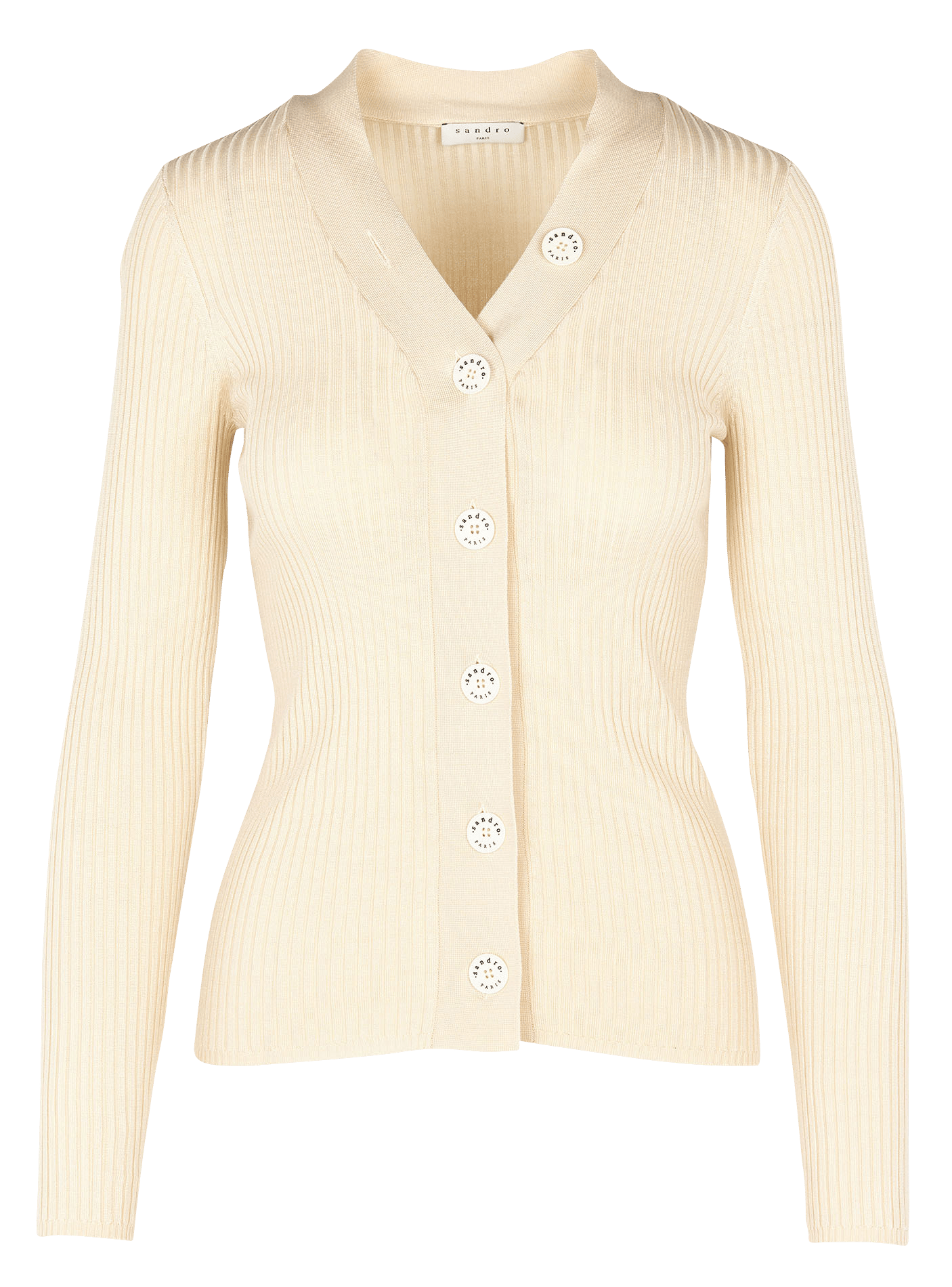 Buttoned Ribbed Knit V-neck Cardigan 