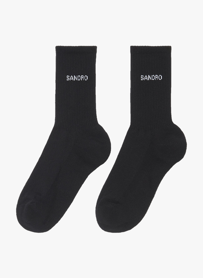 SANDRO Black Cotton-blend socks with logo