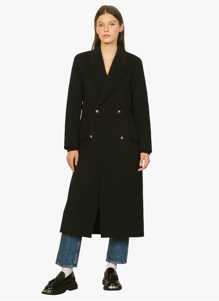 Double Breasted Wool Coat With Tailored Collar Noir Sandro Women Place Des Tendances Double Breasted Wool Coat With Tailored Collar Noir Sandro Women Place Des Tendances